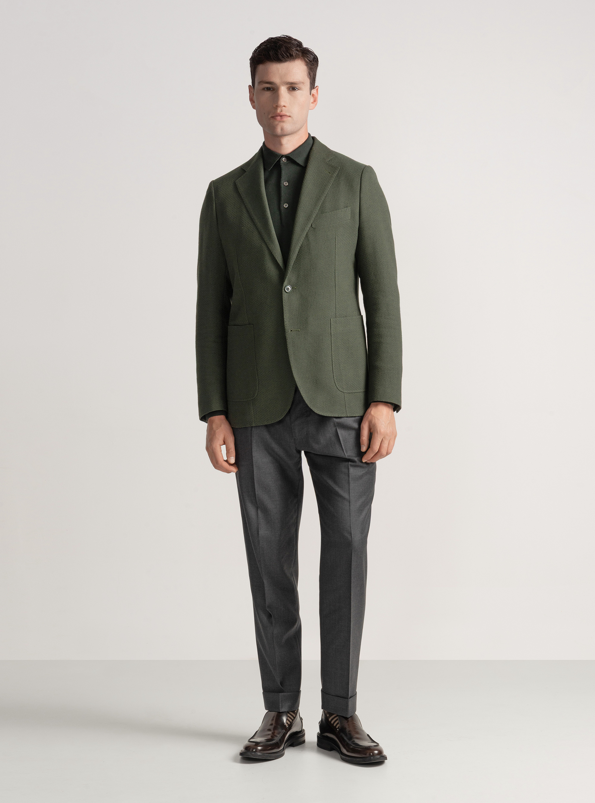 Giacca giro inglese in lana e cotone, VERDE