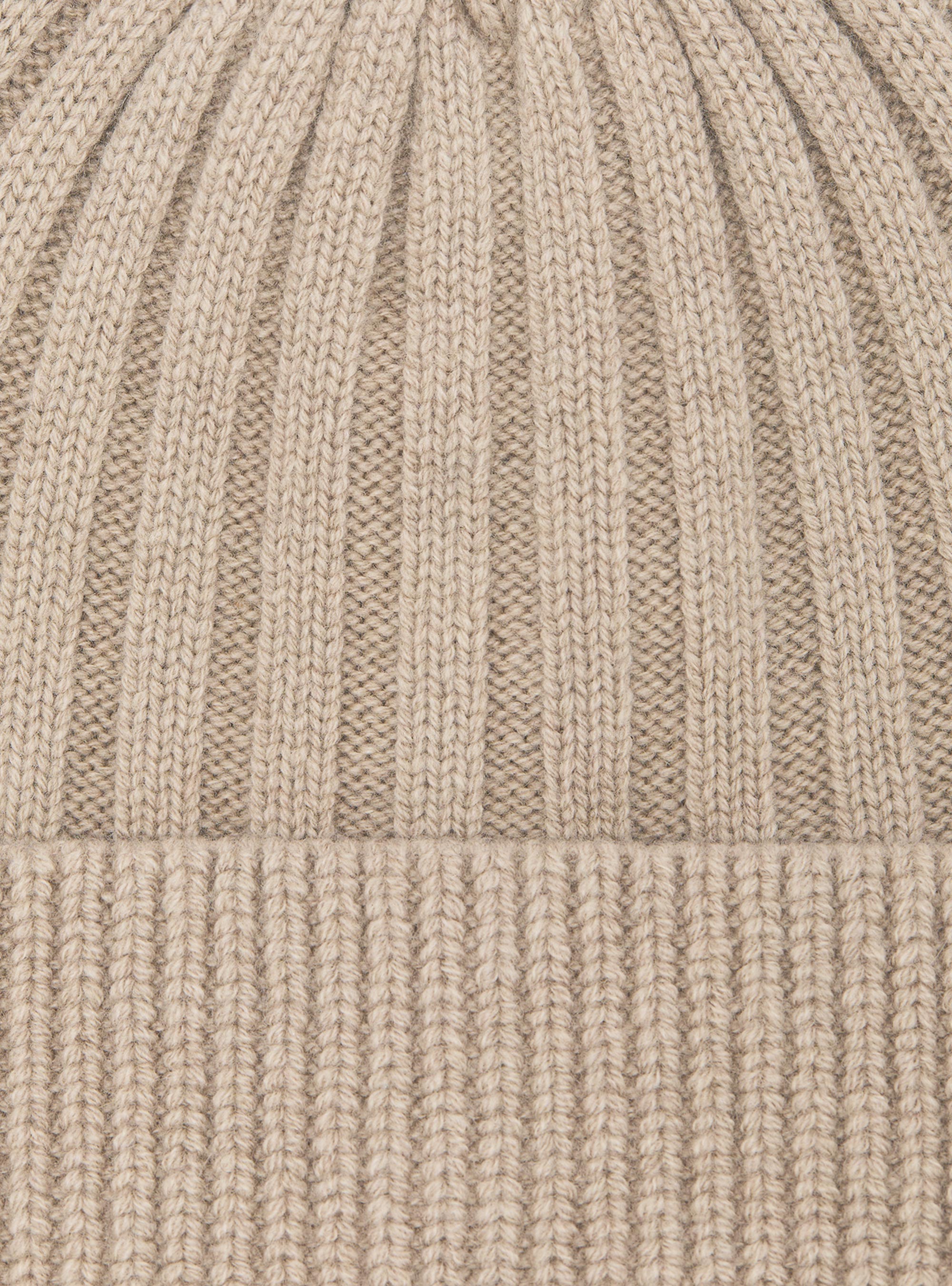 English rib cashmere blend beanie, ECRU
