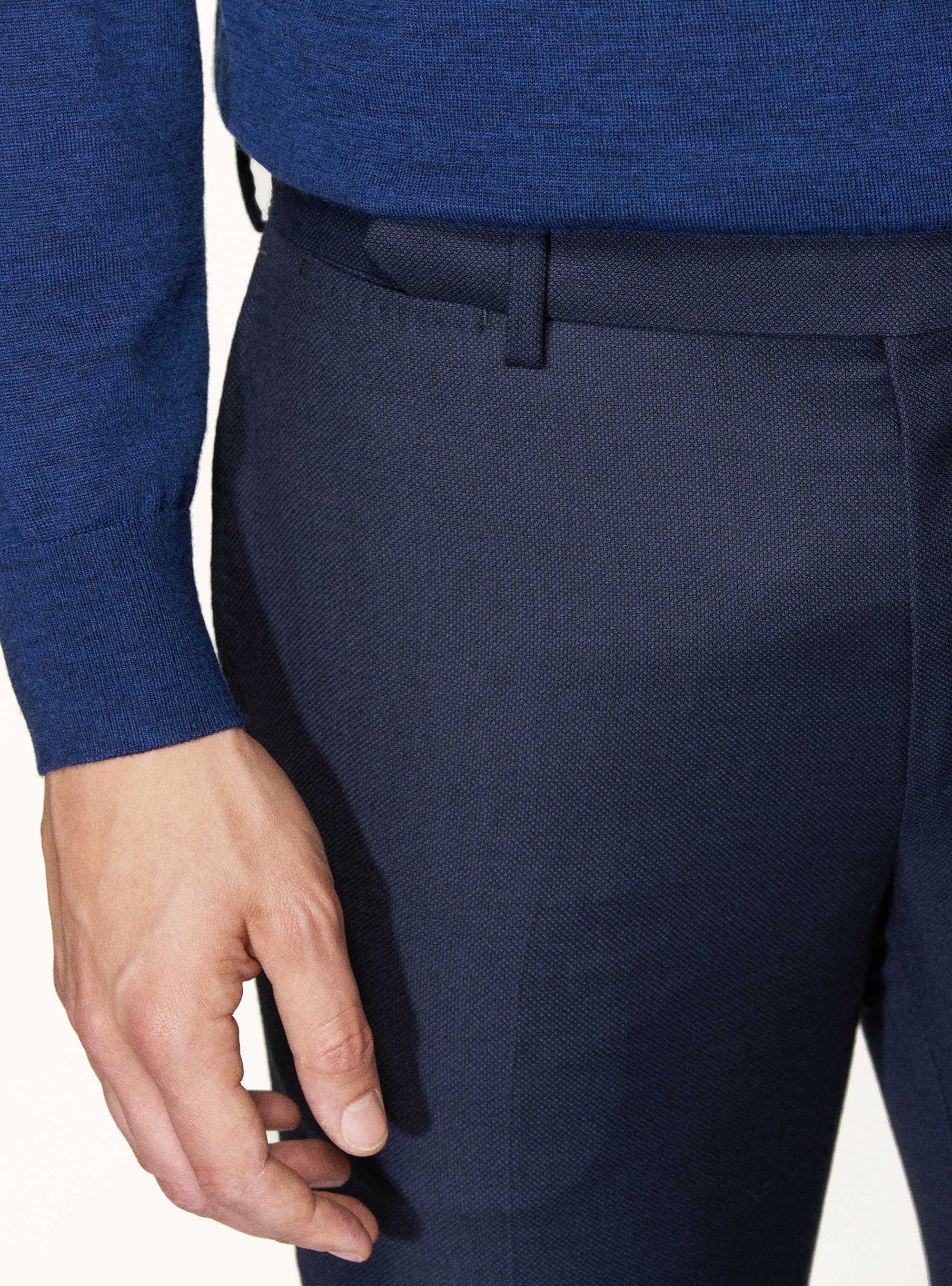 Pantaloni per abito in lana occhio di pernice superfine 110's Vitale Barberis Canonico, BLU NAVY