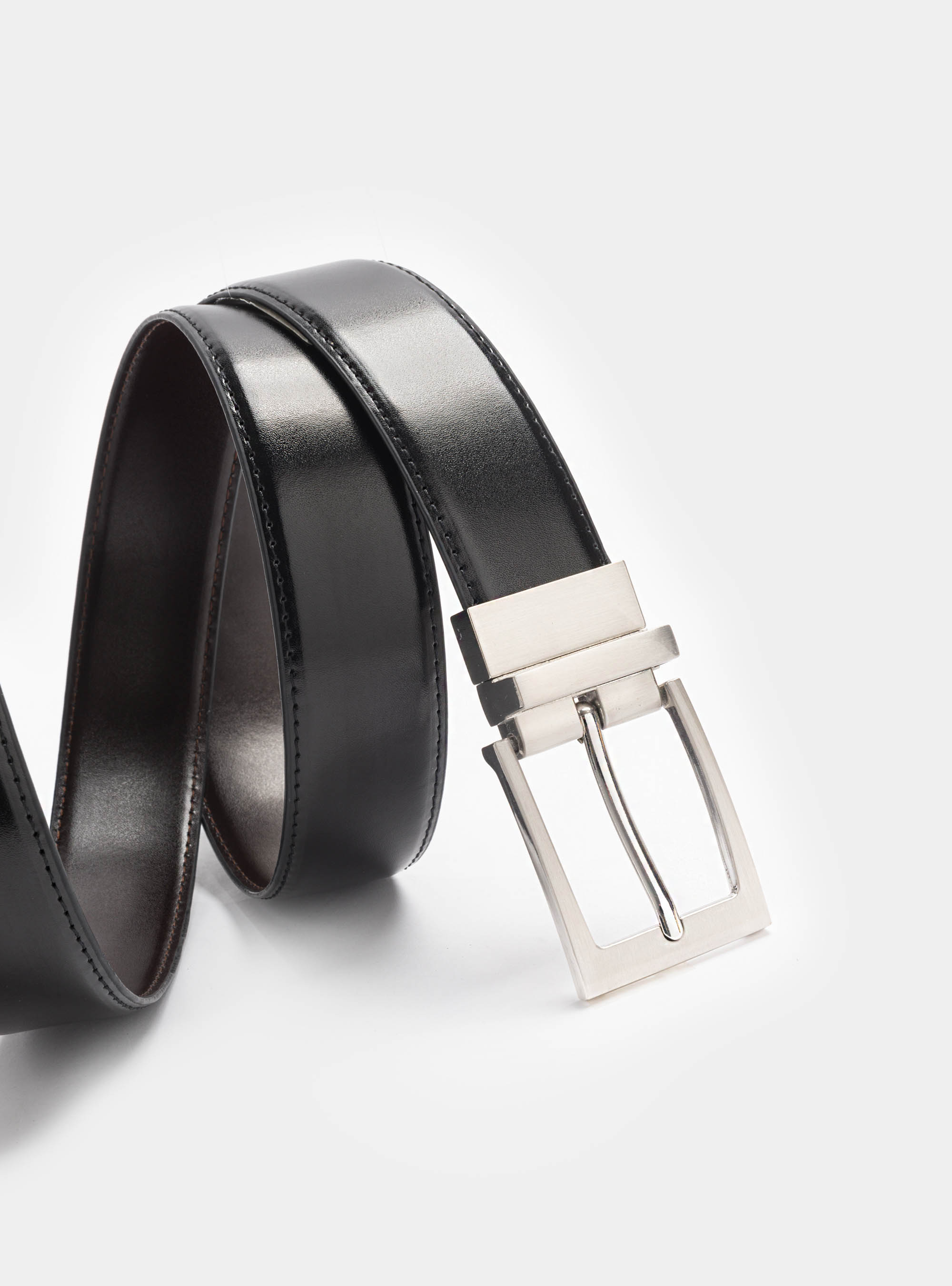 Cintura reversibile in pelle, NERO