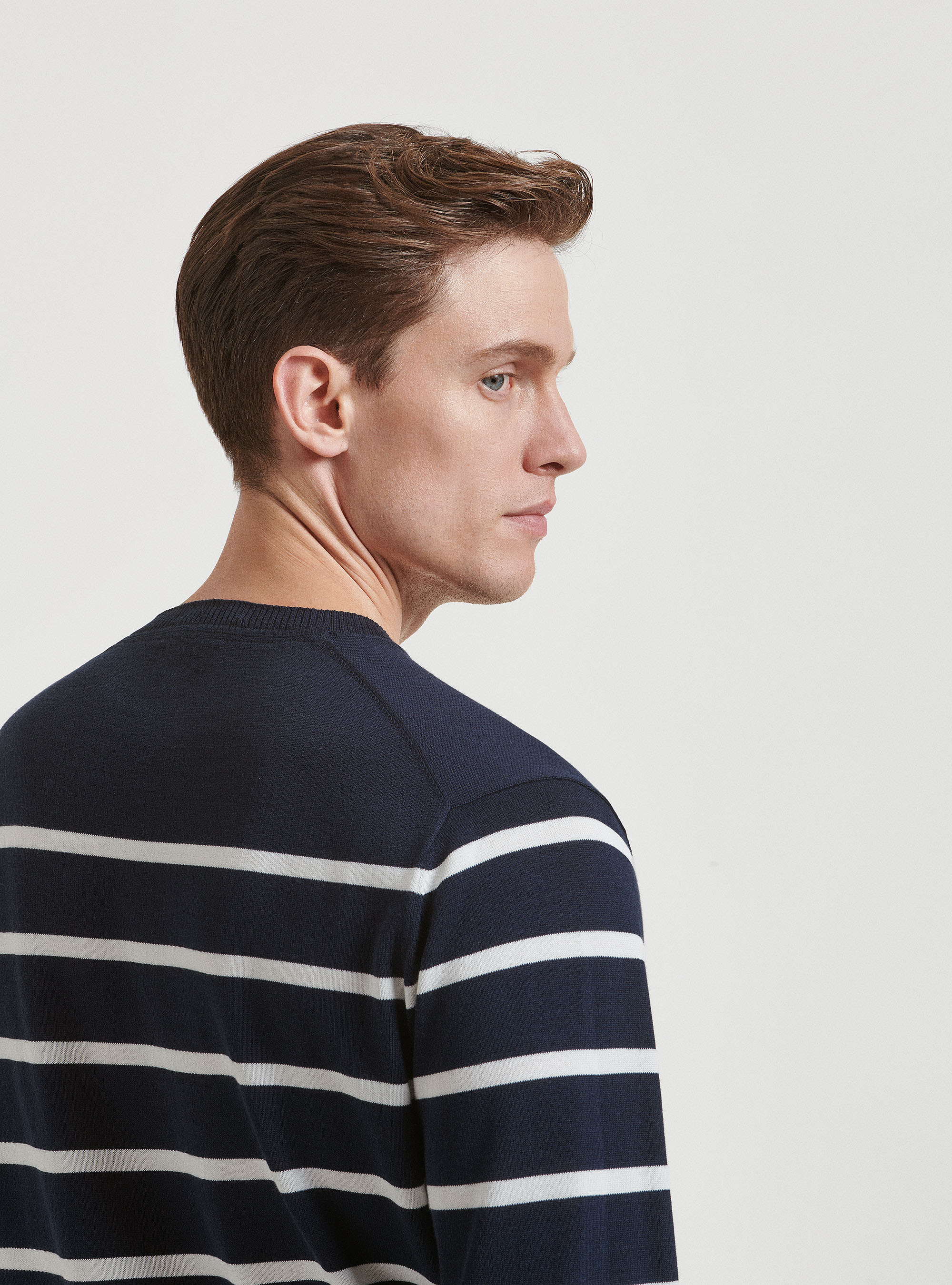Long-sleeved striped cotton sweater, NAVY BLUE