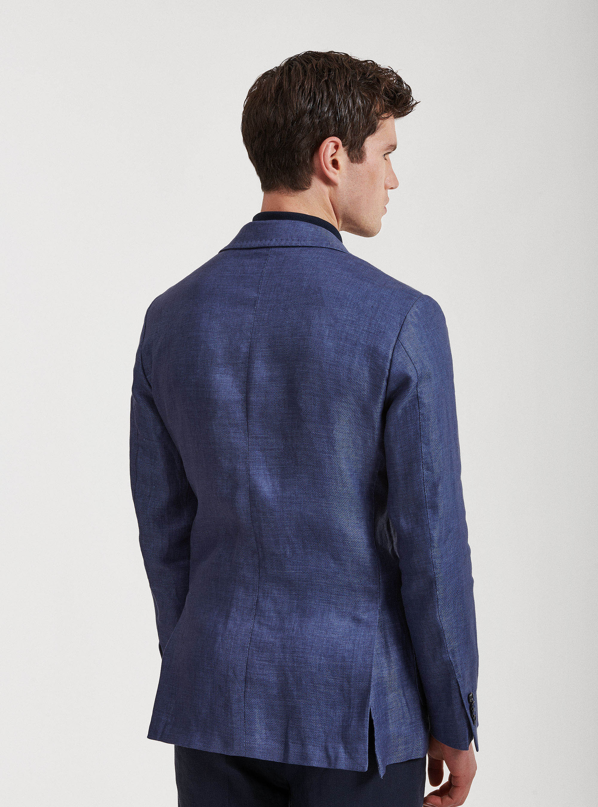 Giacca in puro lino hopsack, BLU