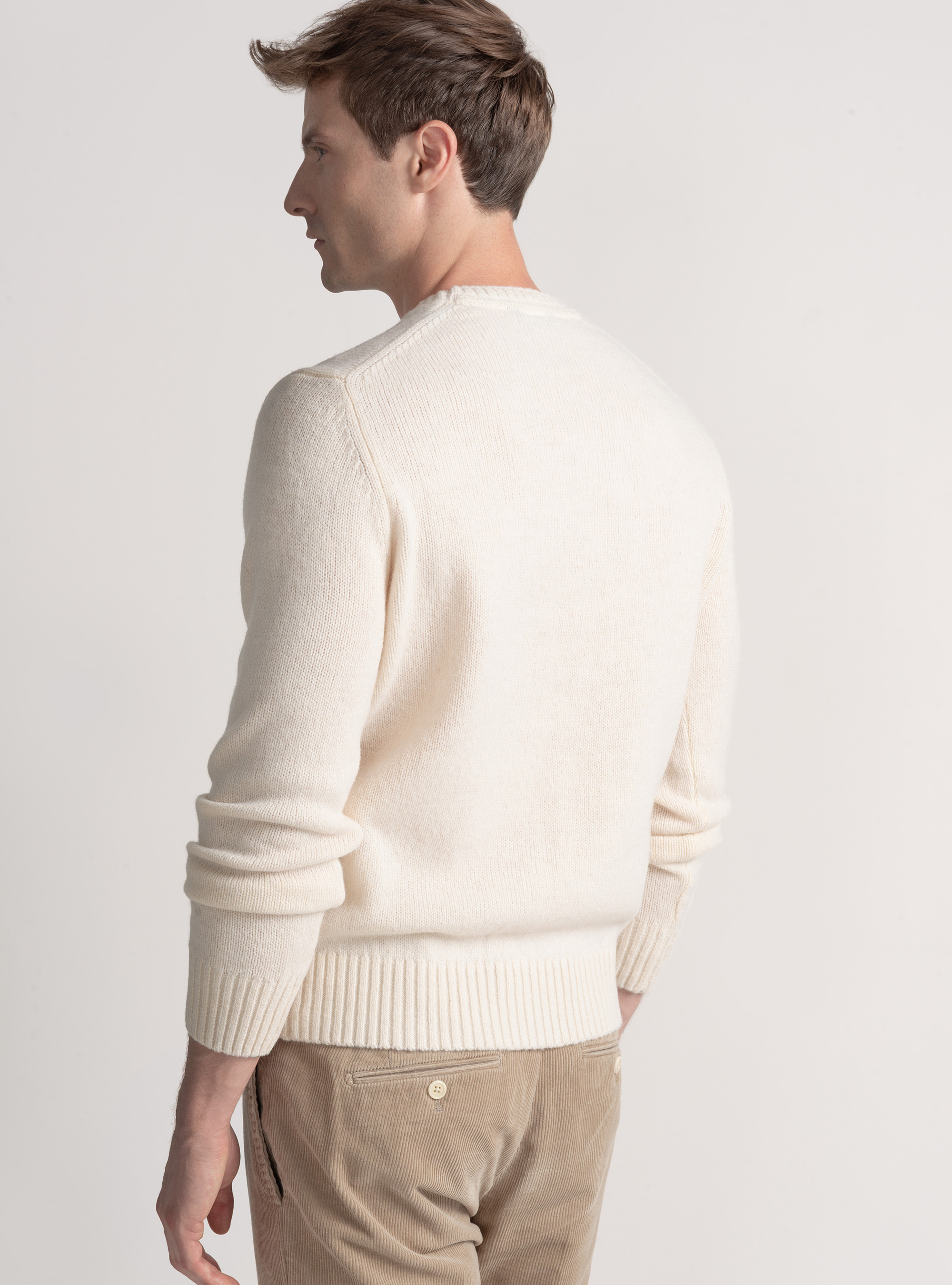 Shetland wool crew-neck sweater, WHITE