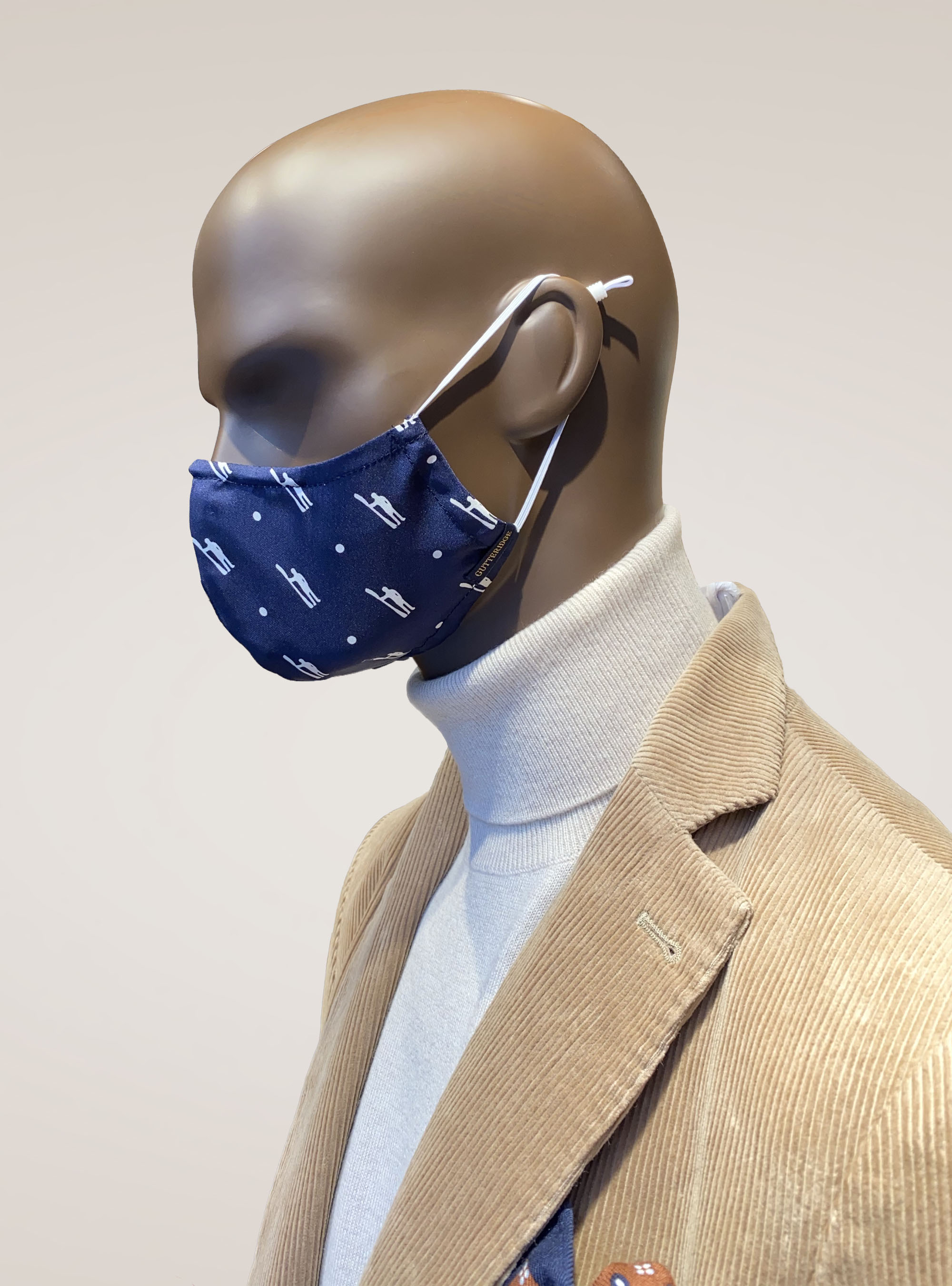 Copri mascherina in seta fantasia canottiere, BLU NAVY