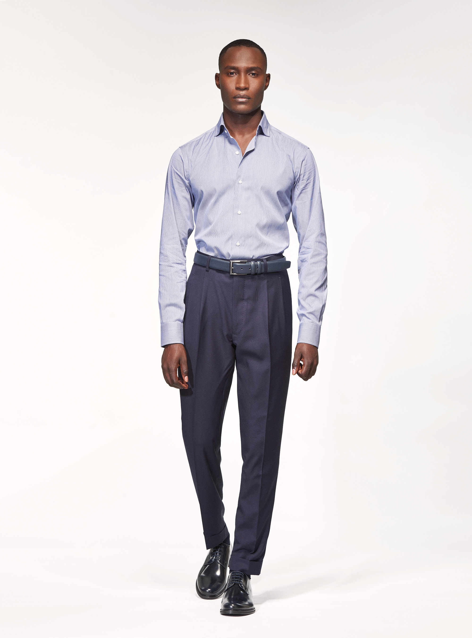 Camisa de rayas de algod&oacute;n puro, AZUL MARINO