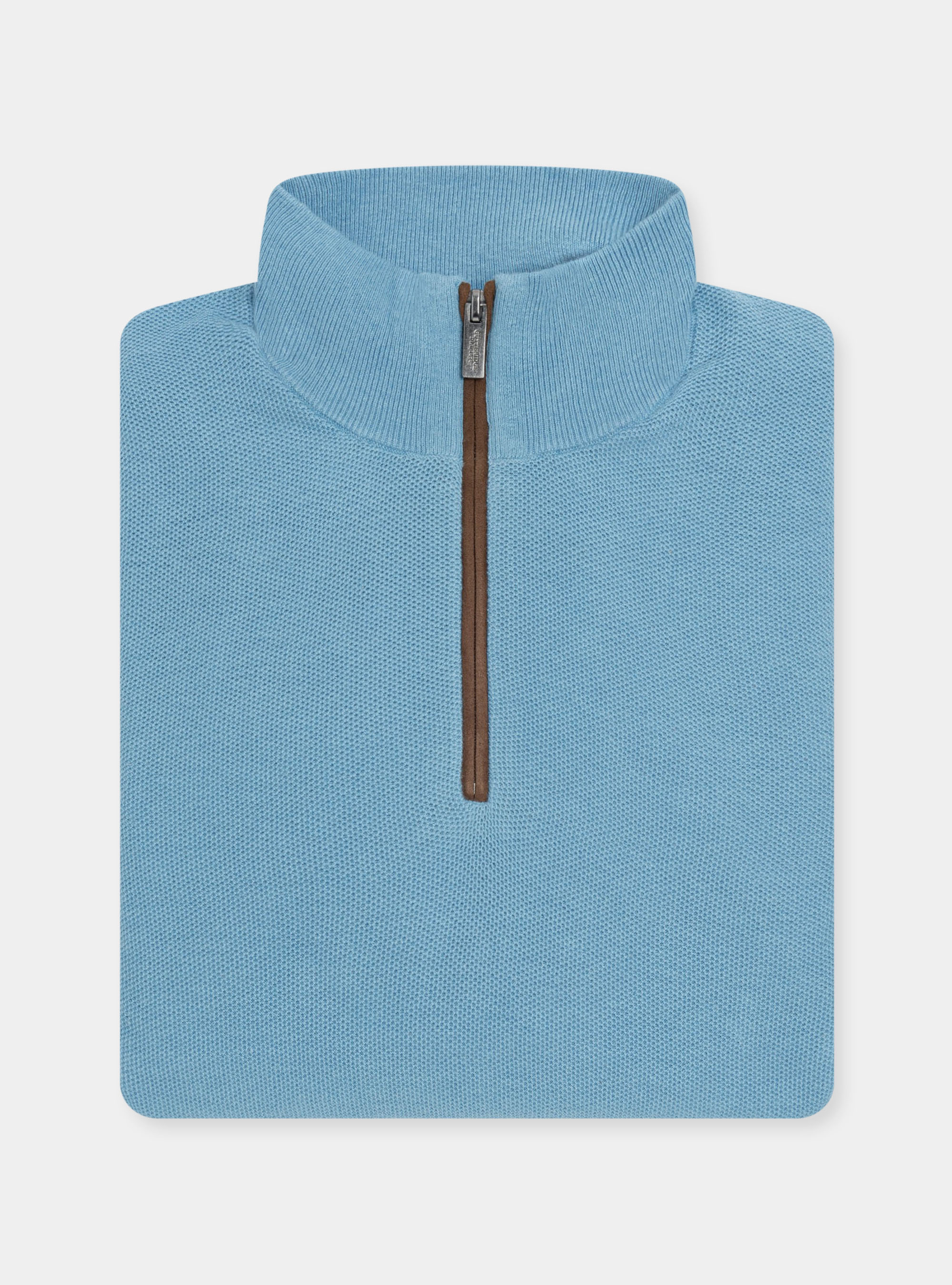 Maglia mezza zip in cotone cashmere, AZZURRO