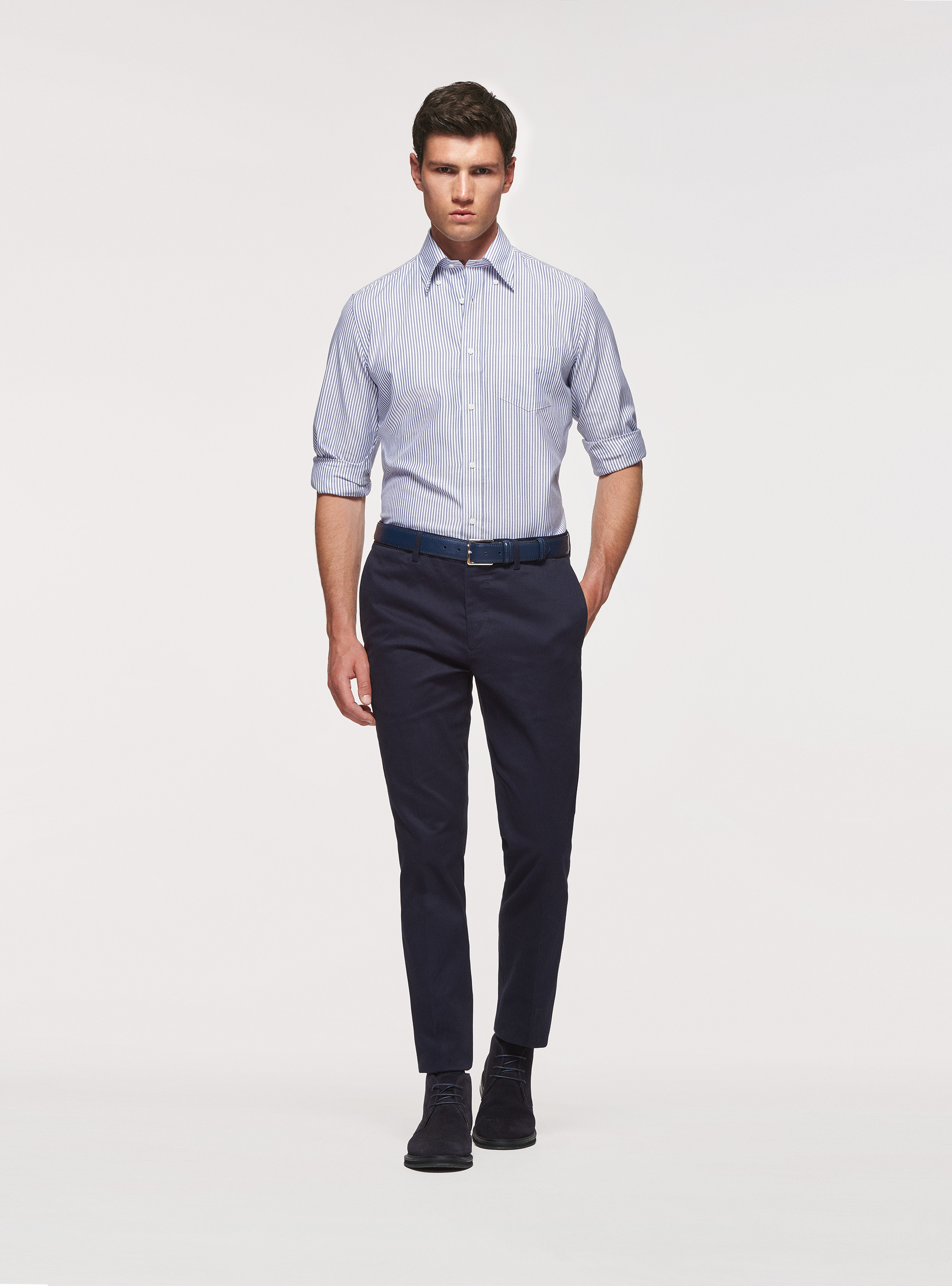 Camicia in cotone oxford rigato, BLU