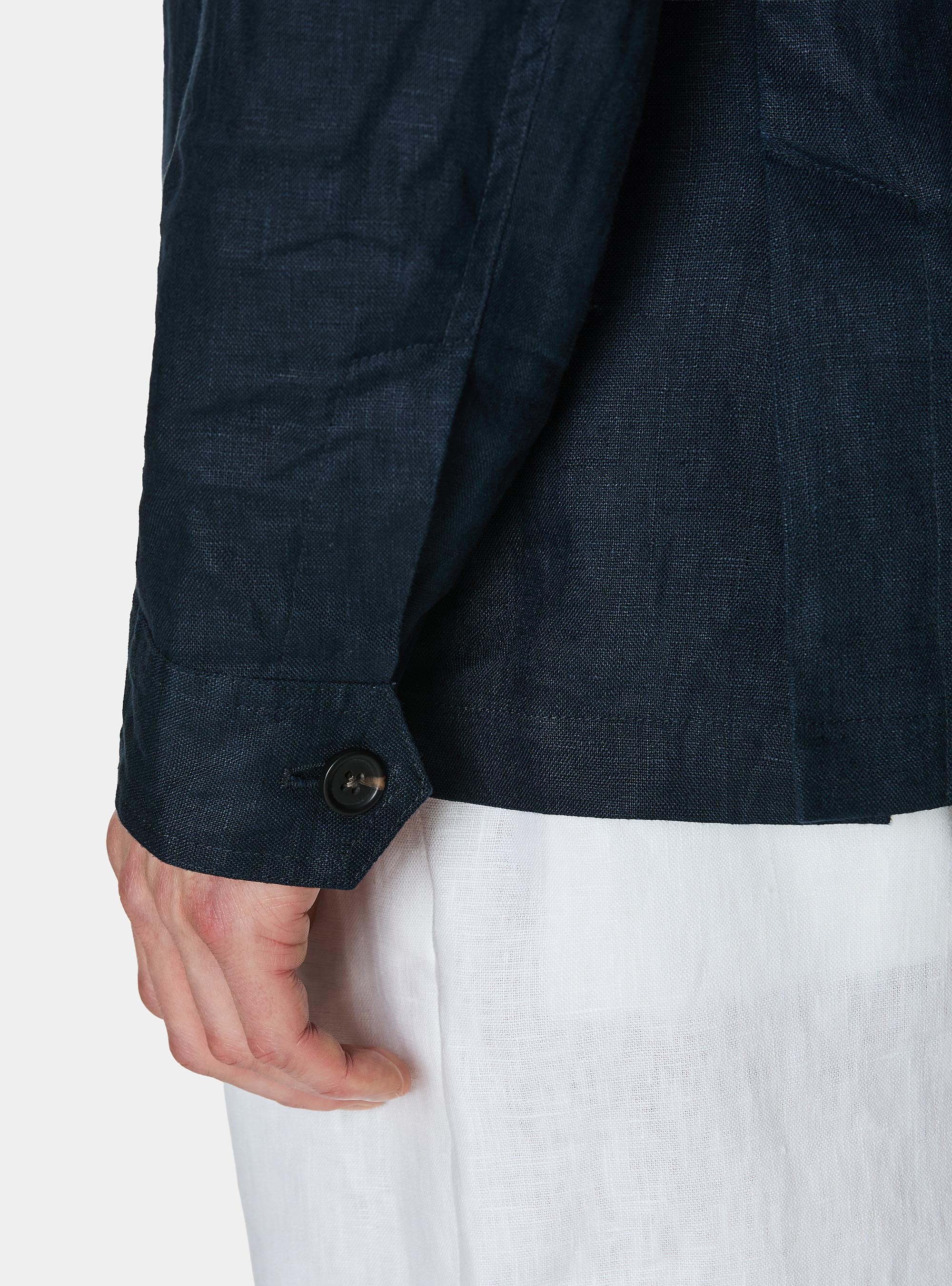 Field jacket in lino, AZUL MARINO