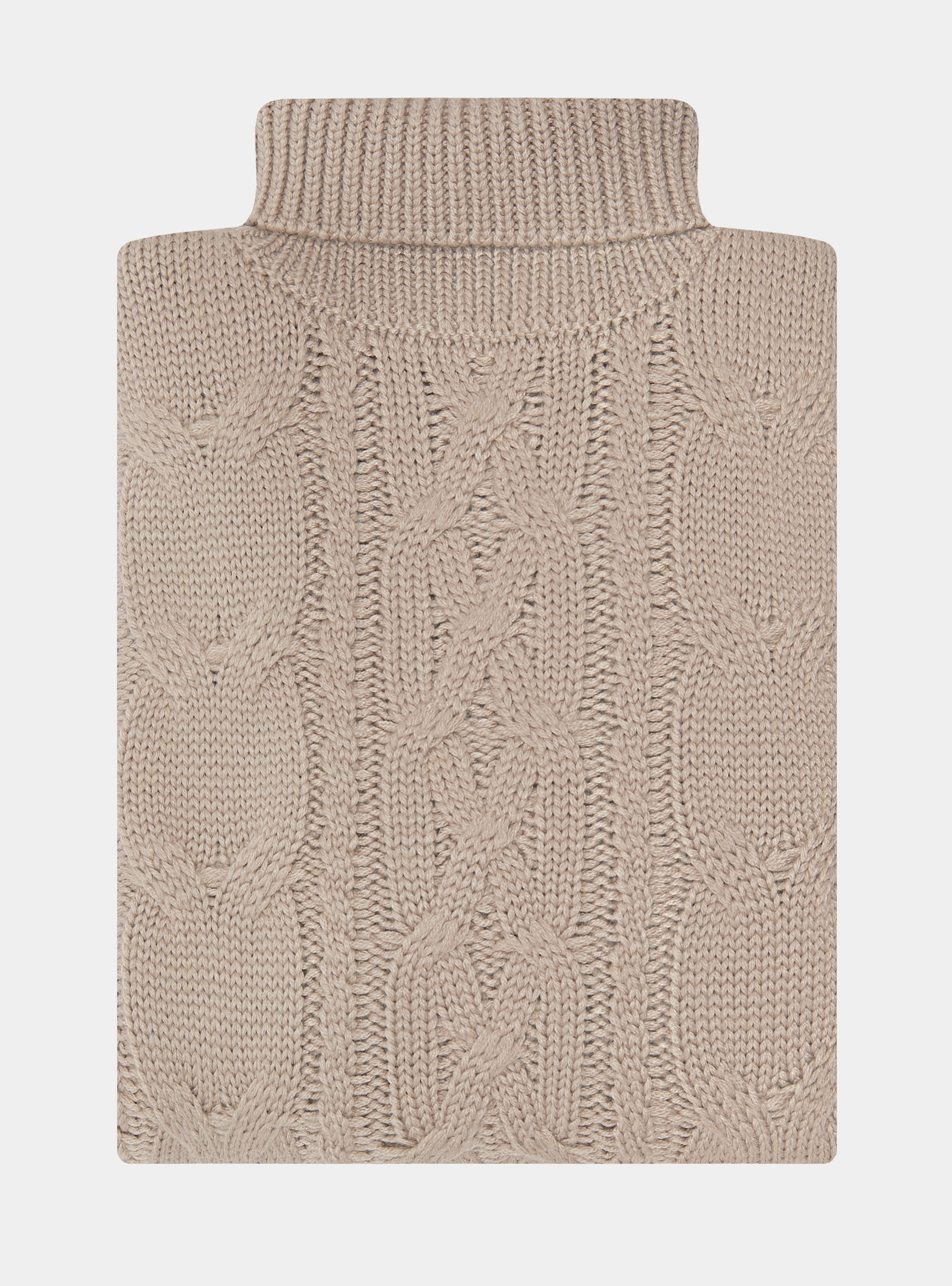 Maglia collo alto in misto lana con treccia, SABBIA