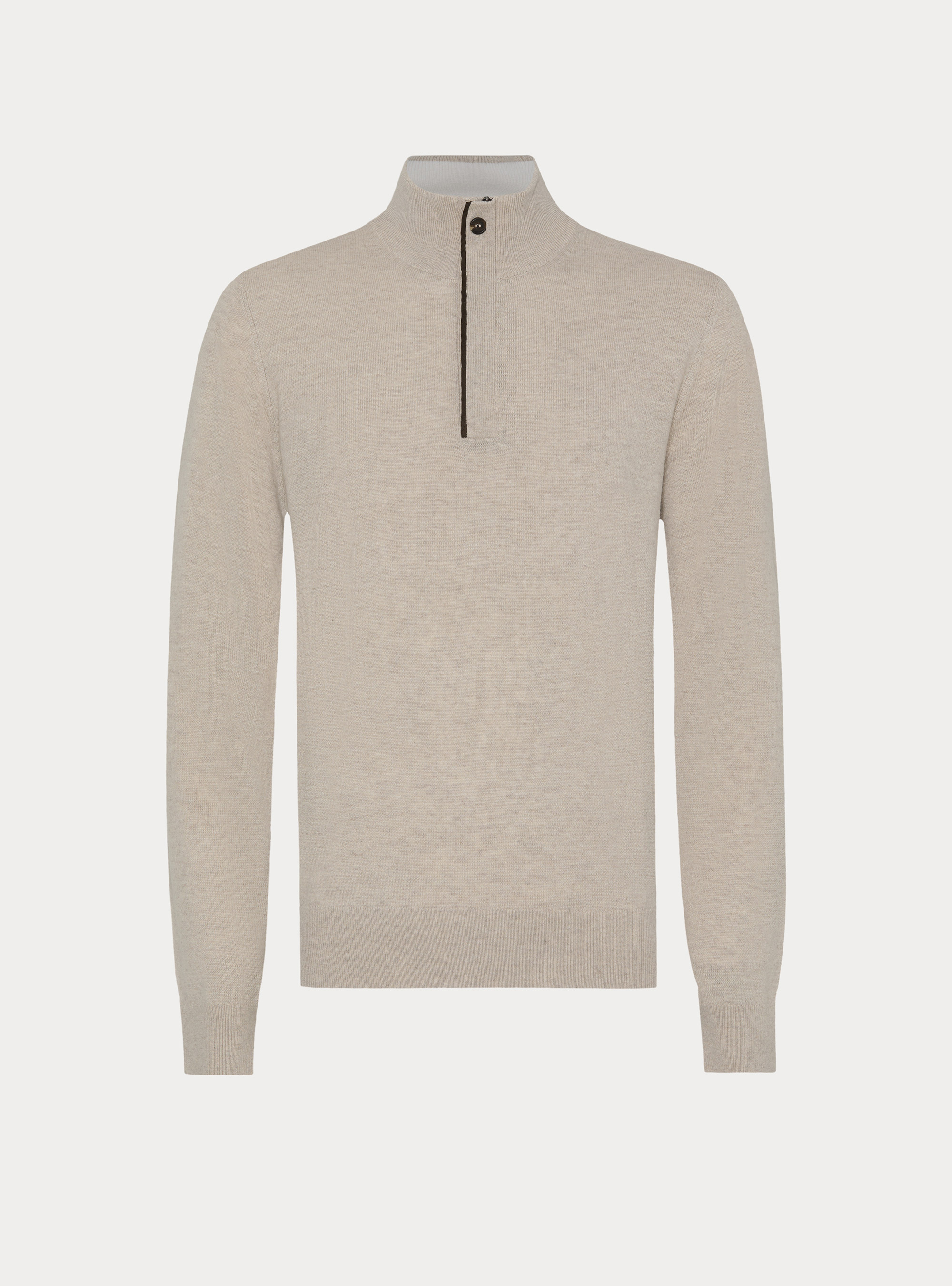 Half-zip wool blend sweater with elbow patches, ECRU