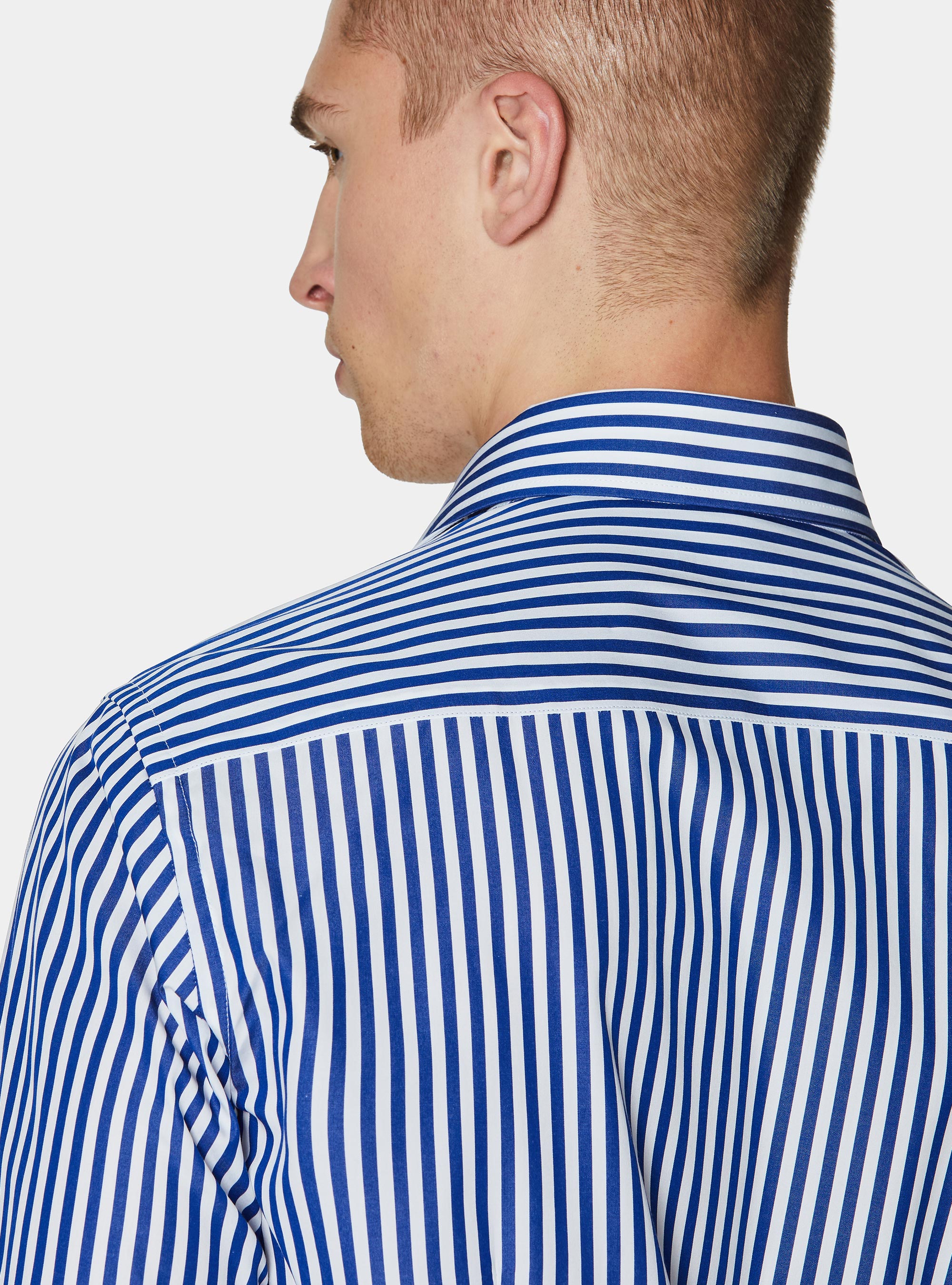 Camicia in popeline di cotone riga larga, BLU