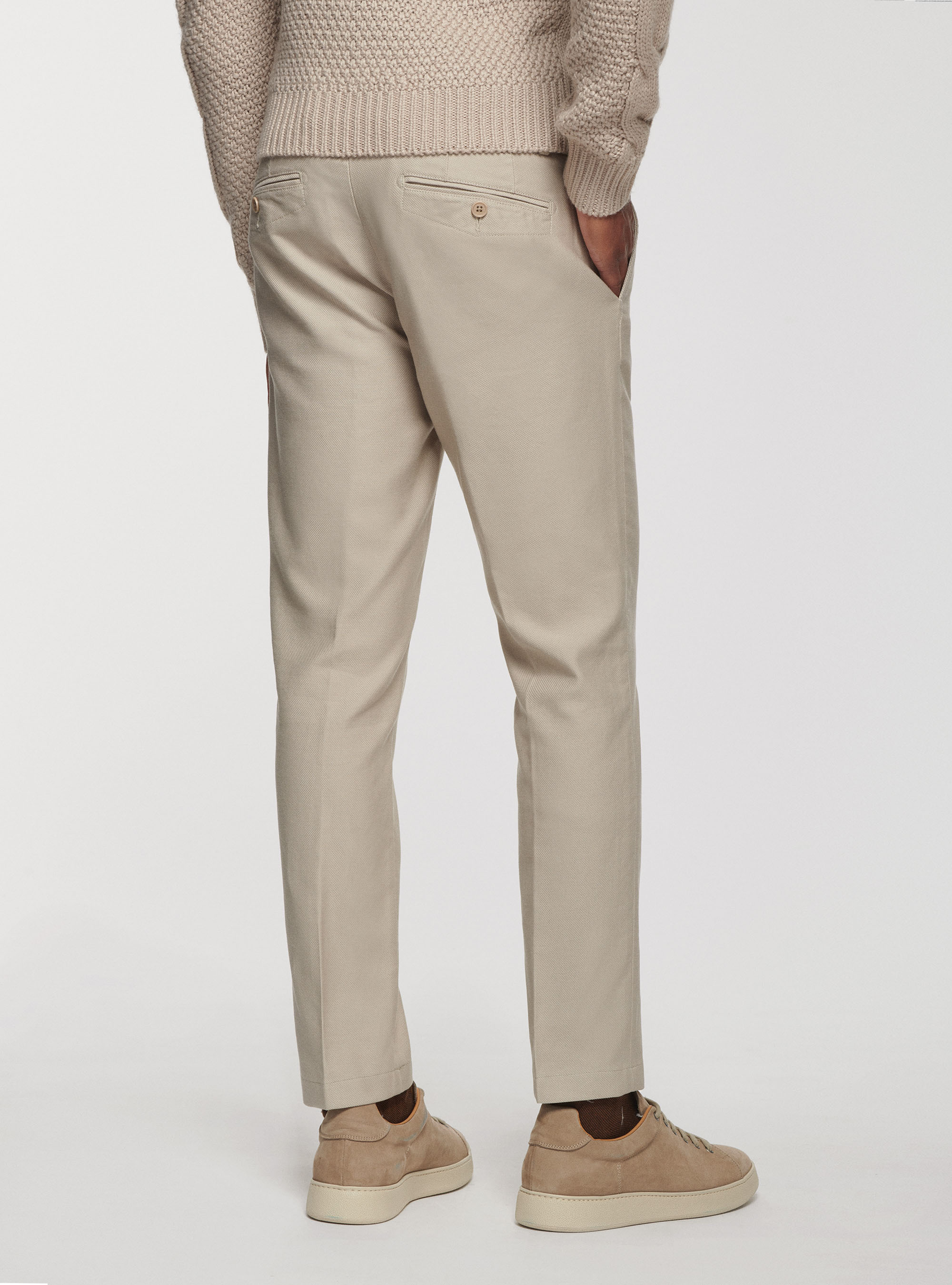 Pantaloni chino slim fit in cotone armaturato, ECRU
