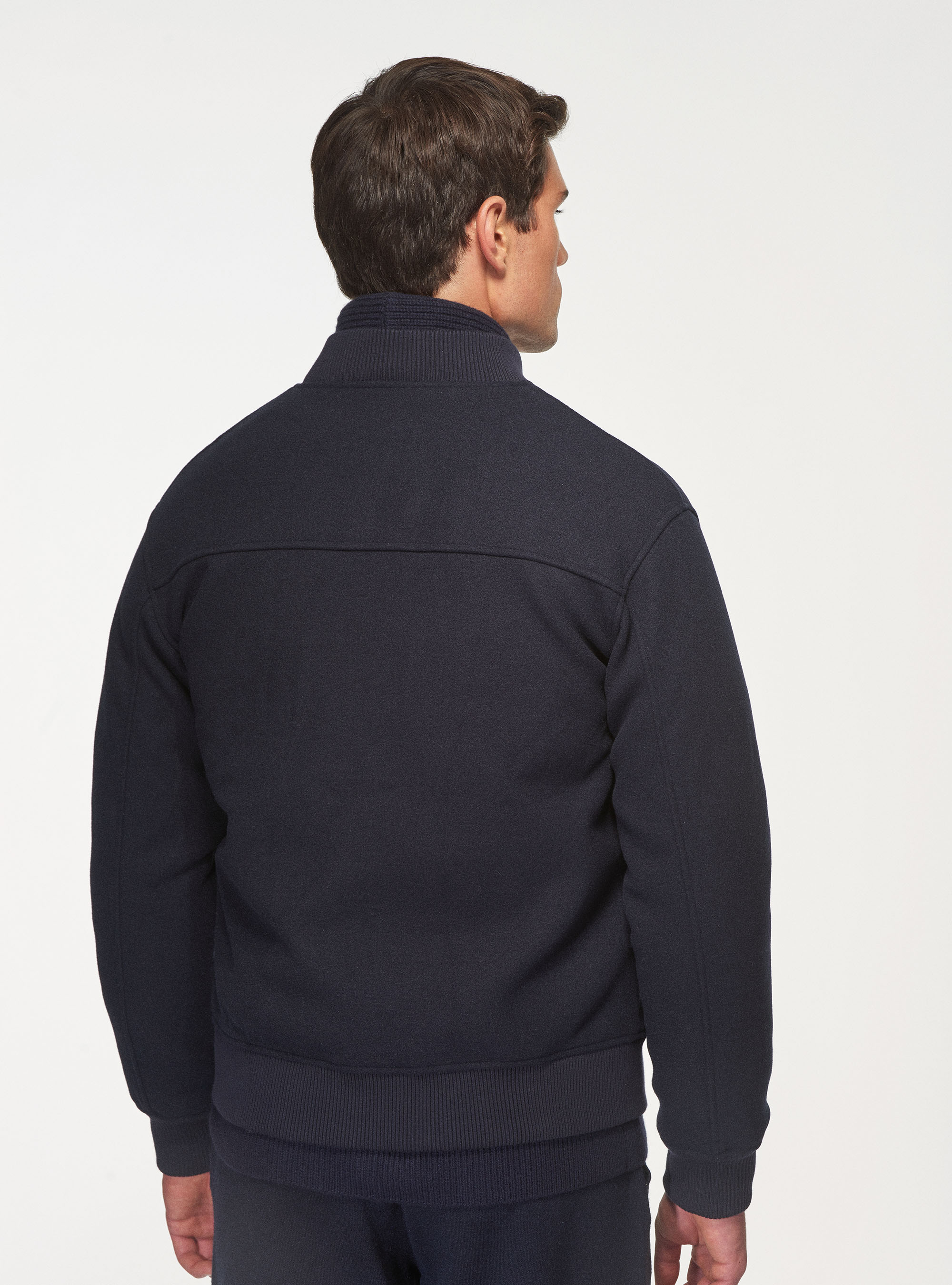 Bomber in panno con ricamo in tinta, BLU NAVY