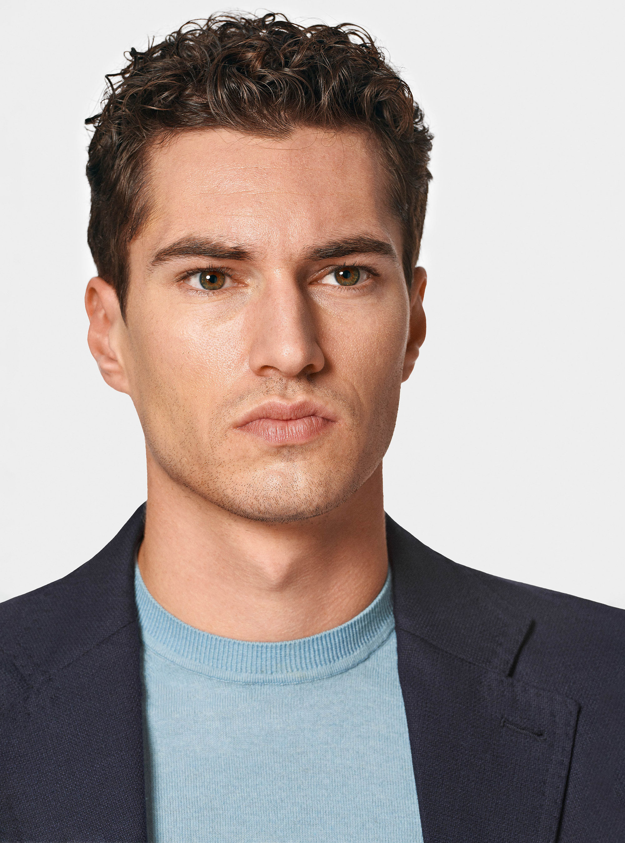 Micro-textured pure wool blazer, NAVY BLUE