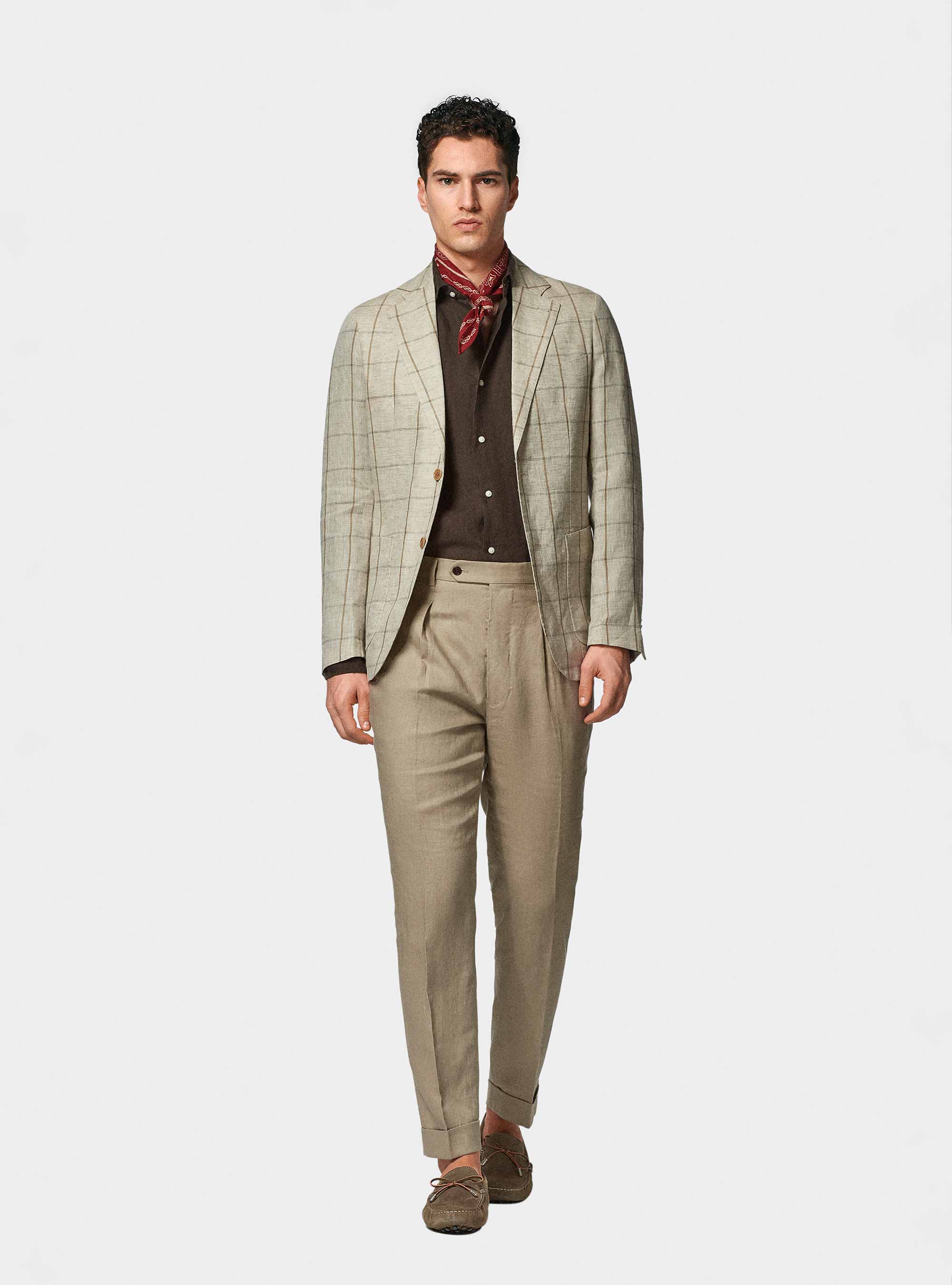 Giacca fantasia in lino delavè, SABBIA