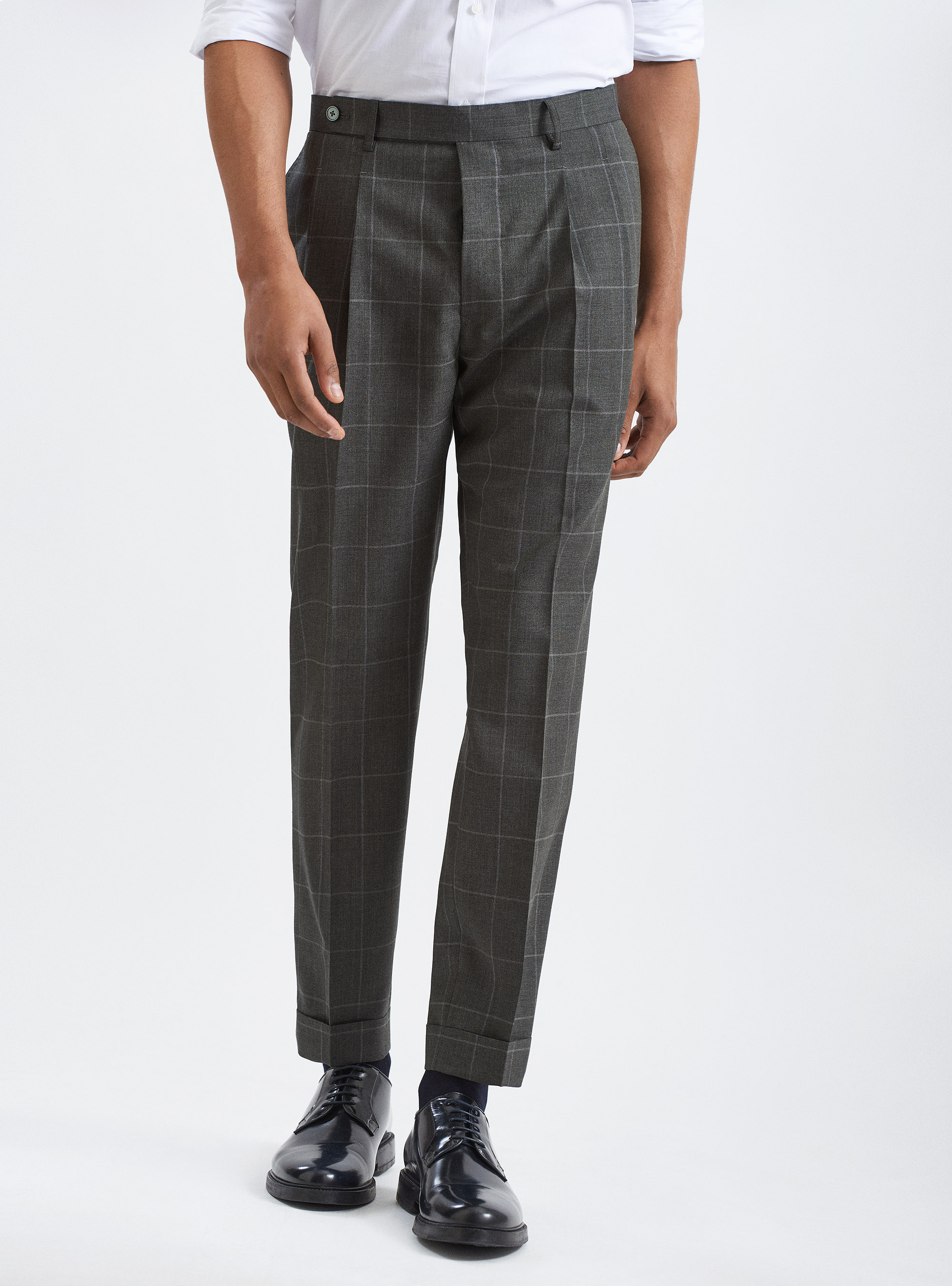 Pantaloni per abito a quadri in pura lana tessuto Vitale Barberis Canonico, VERDE