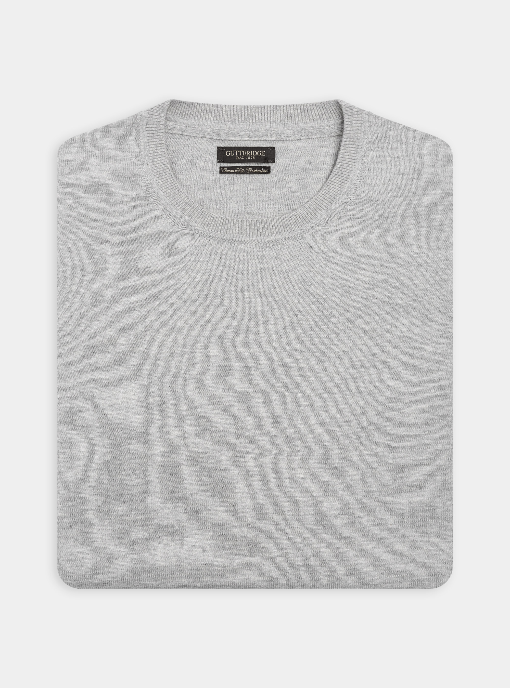 Jersey de cuello redondo de algod&oacute;n, seda y cachemira, GRIS CLARO JASPEADO