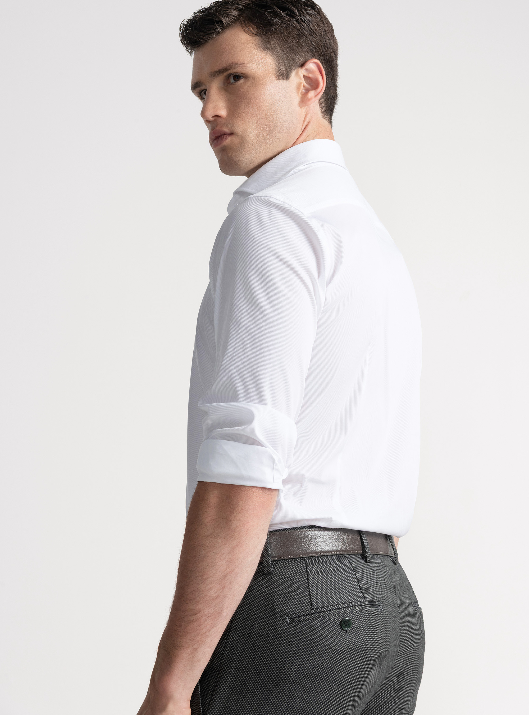 Cotton pique stretch shirt, WHITE