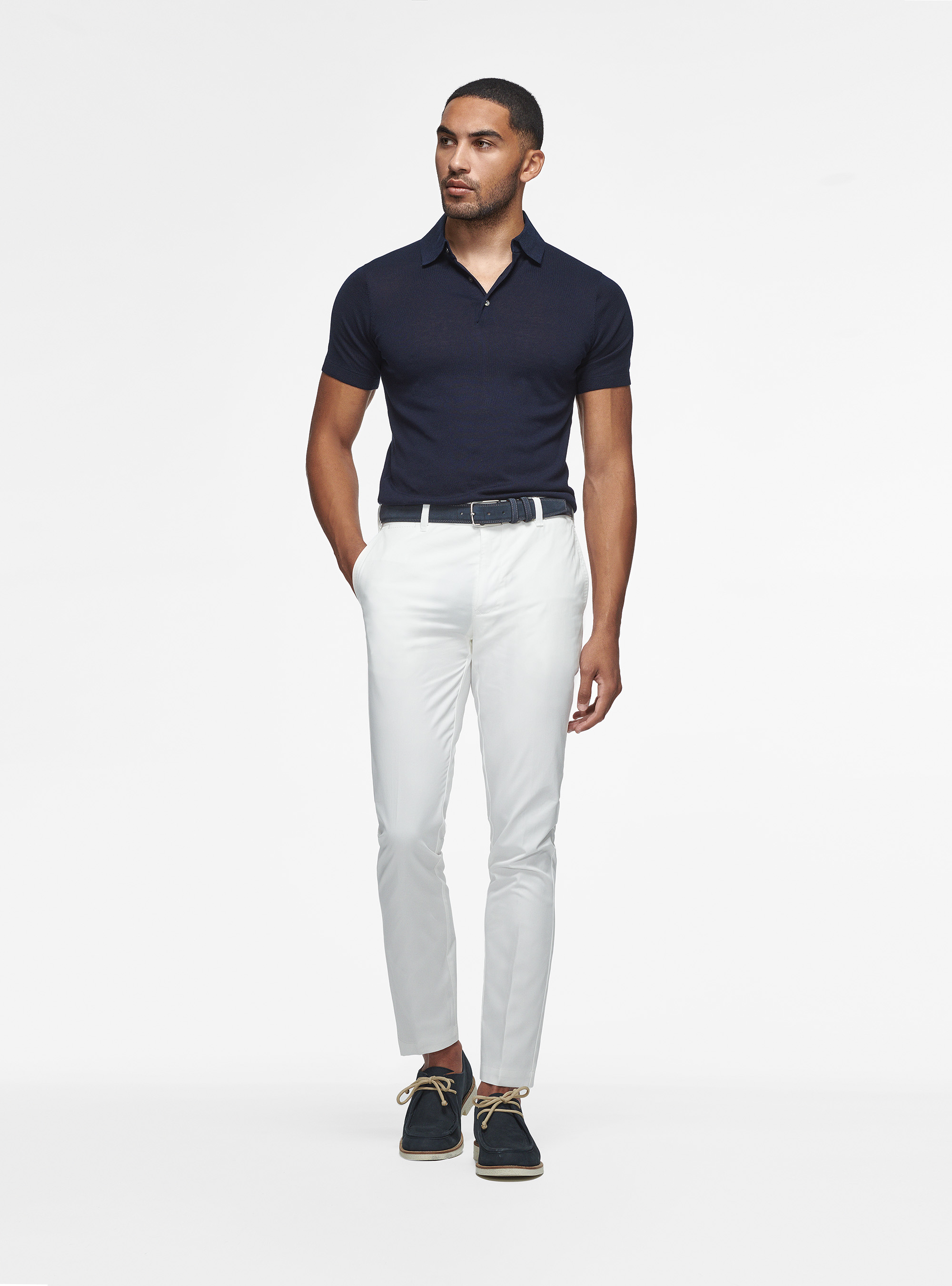 Polo in maglia seta e cotone, BLU NAVY