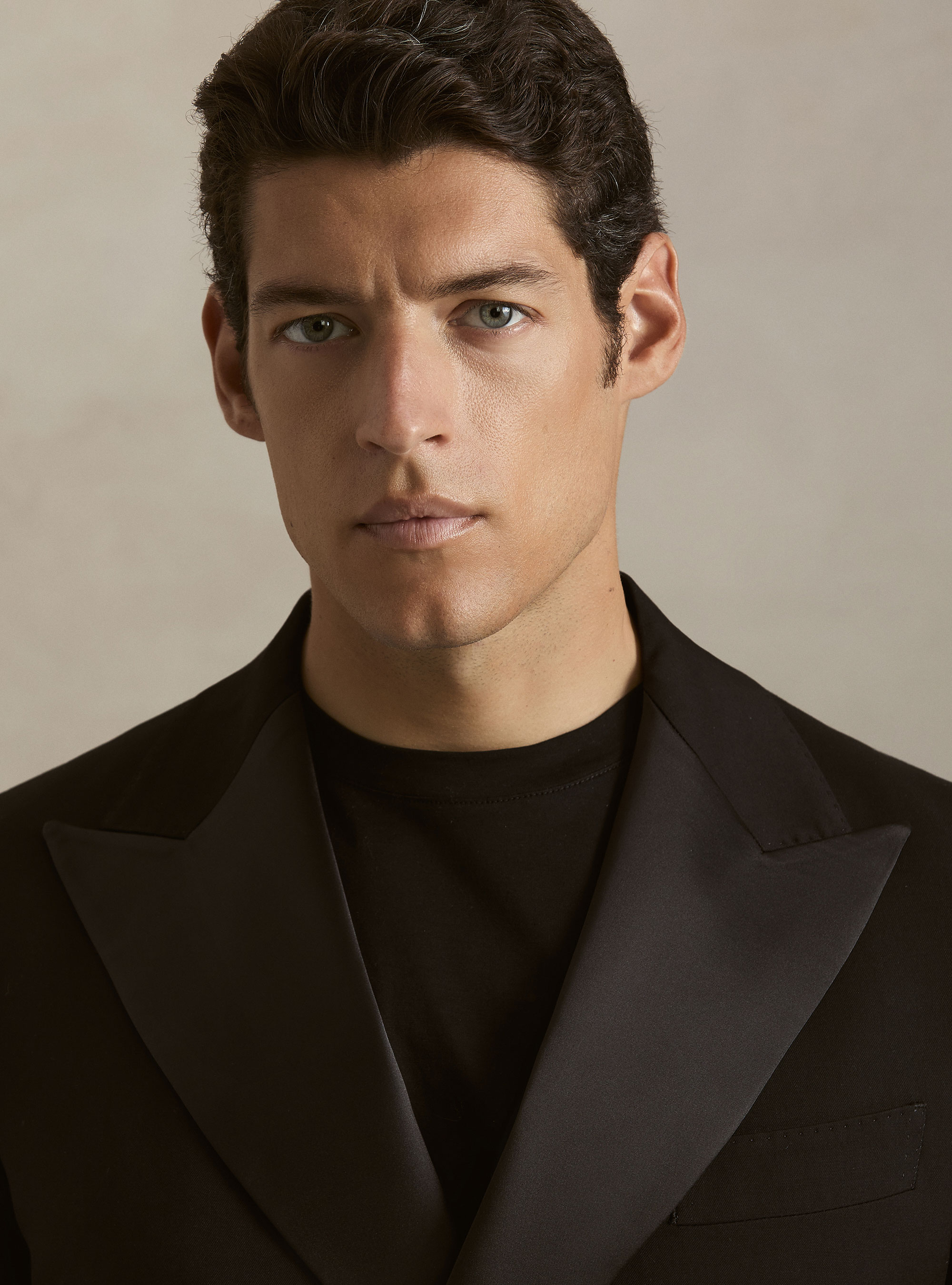 Double-breasted tuxedo blazer, BLACK
