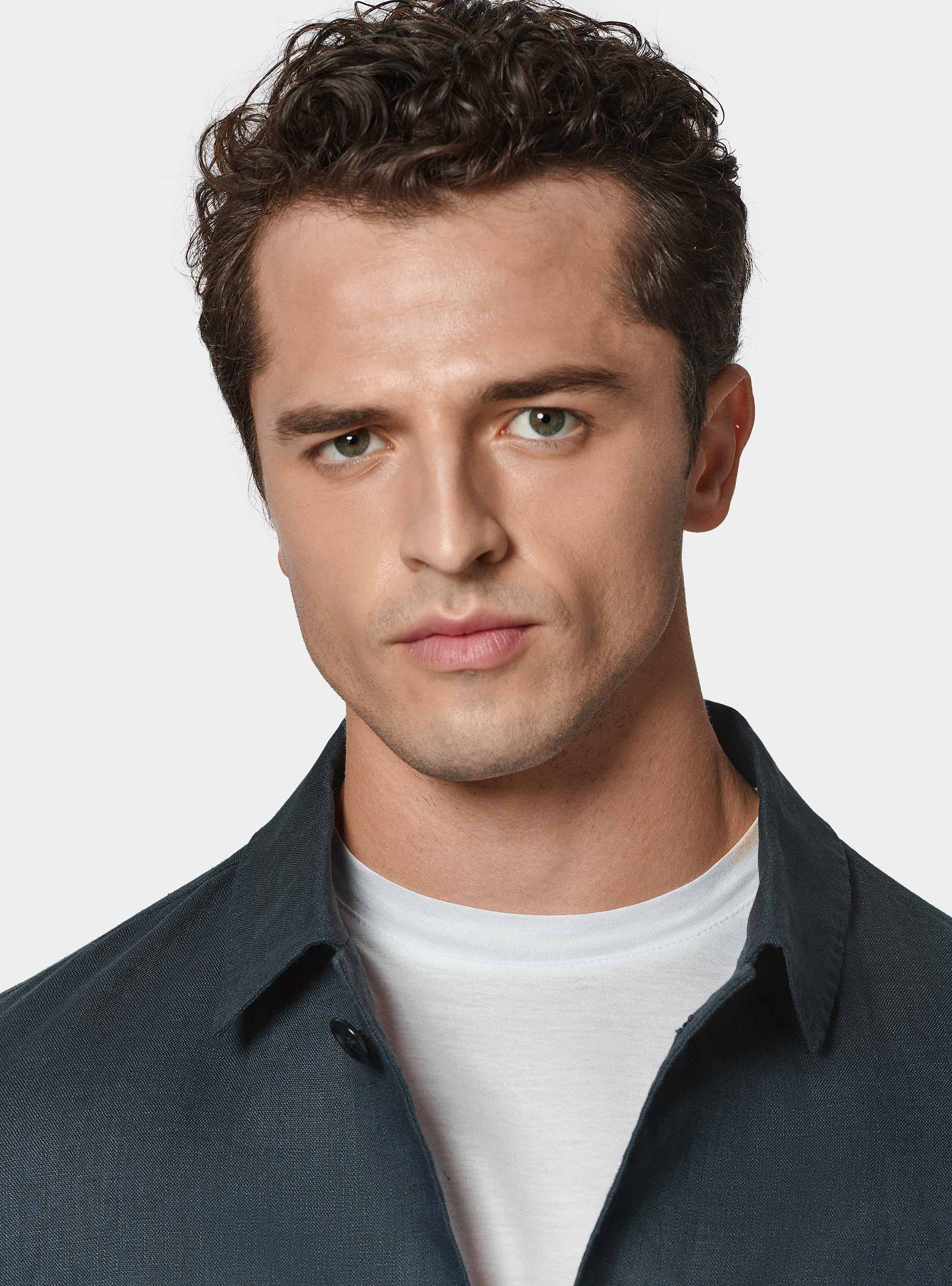 Giacca camicia in puro lino, BLU NAVY