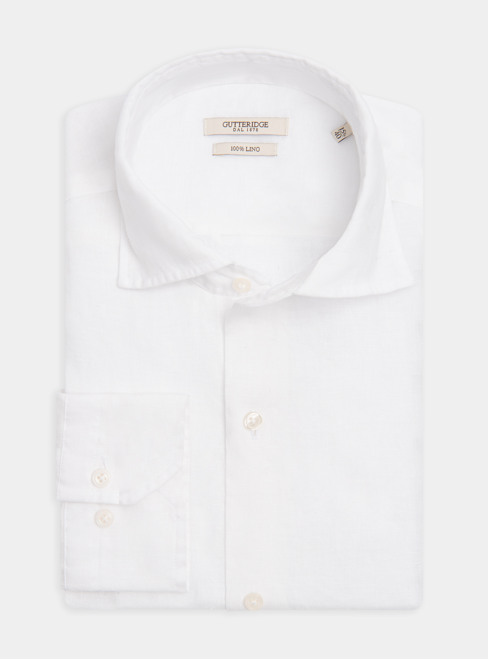 Semi-French collar shirt in pure linen, WHITE