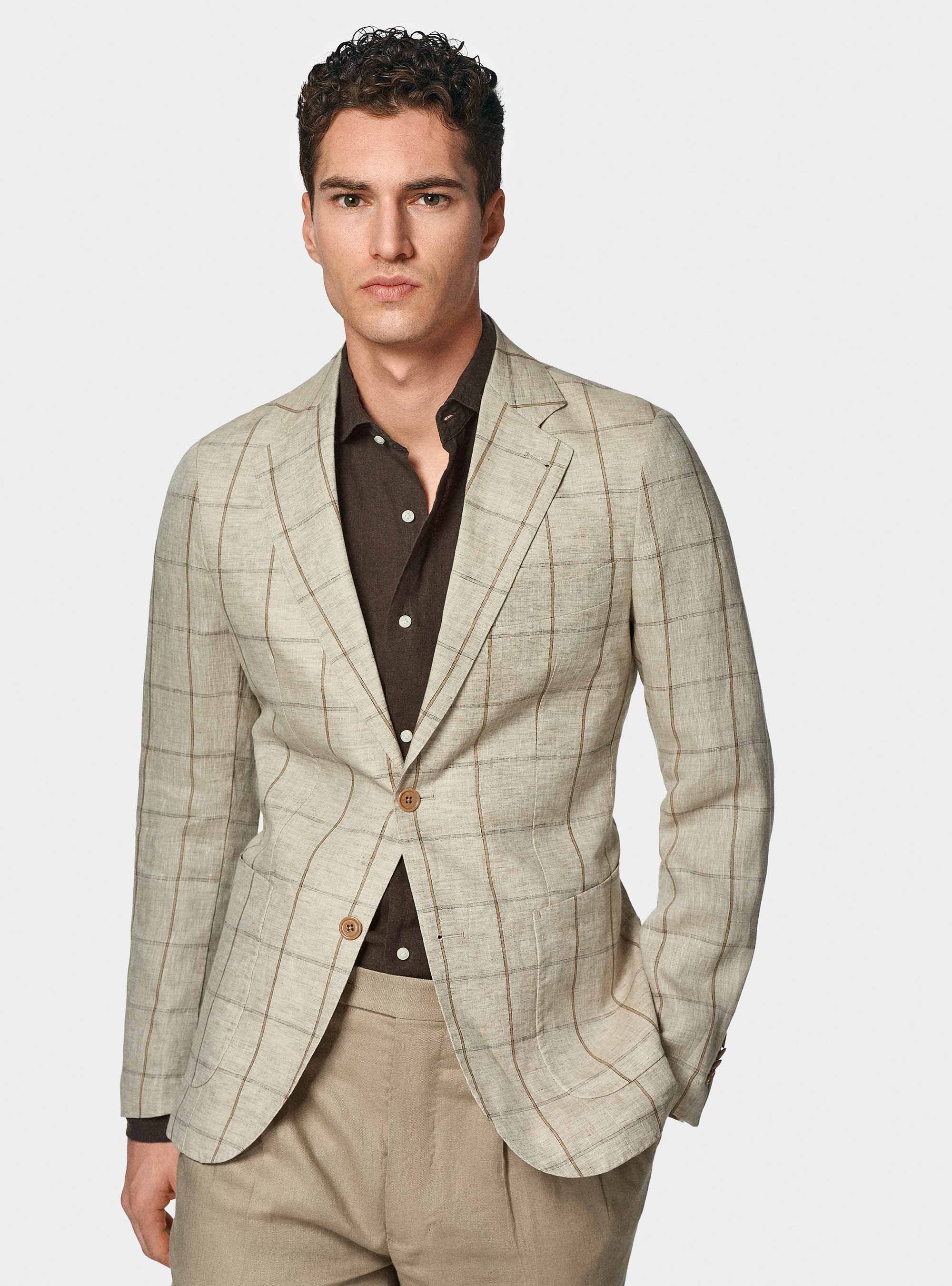 Giacca fantasia in lino delavè, SABBIA