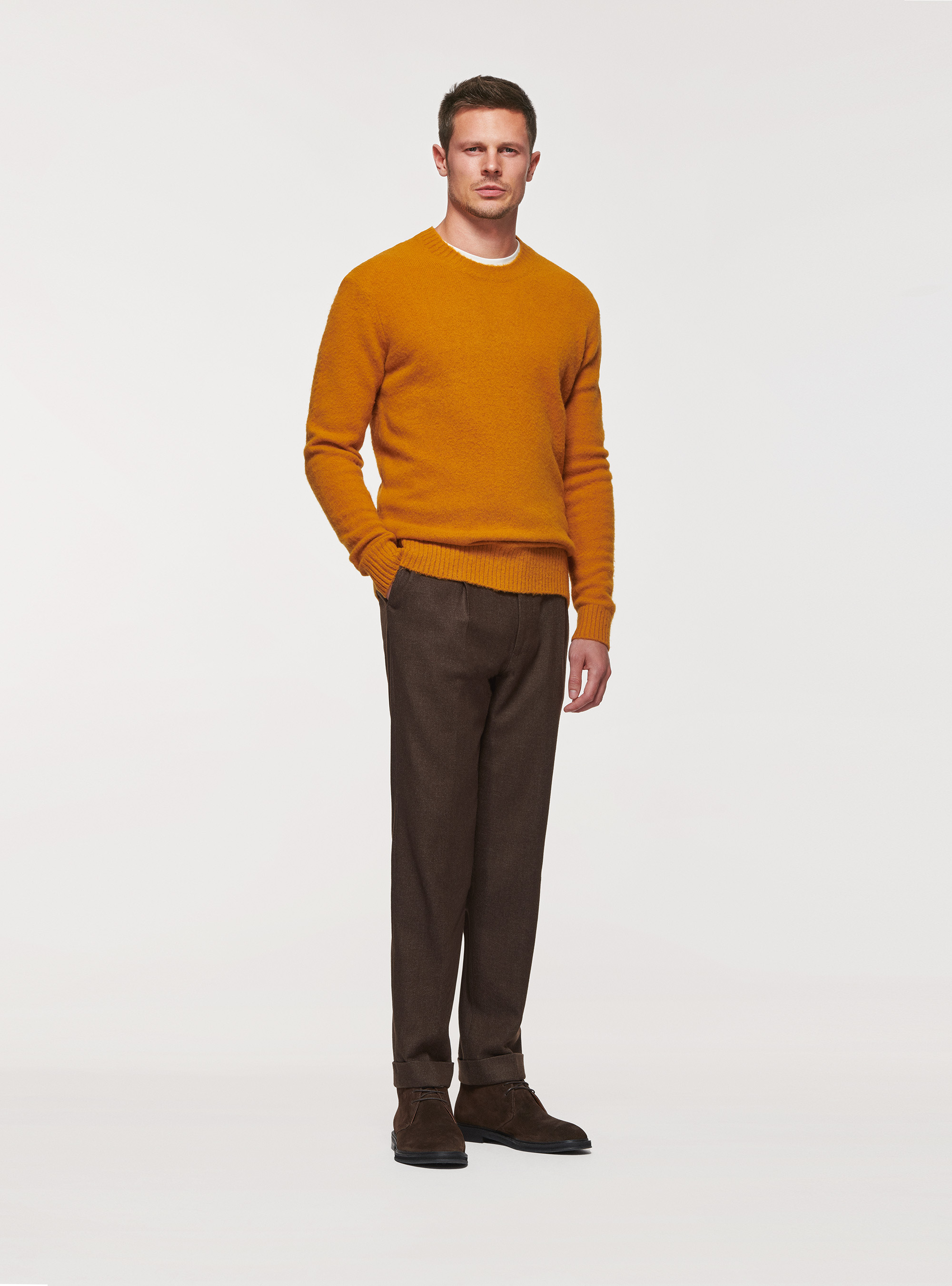 Maglia girocollo in lana brushed, SENAPE 0715C