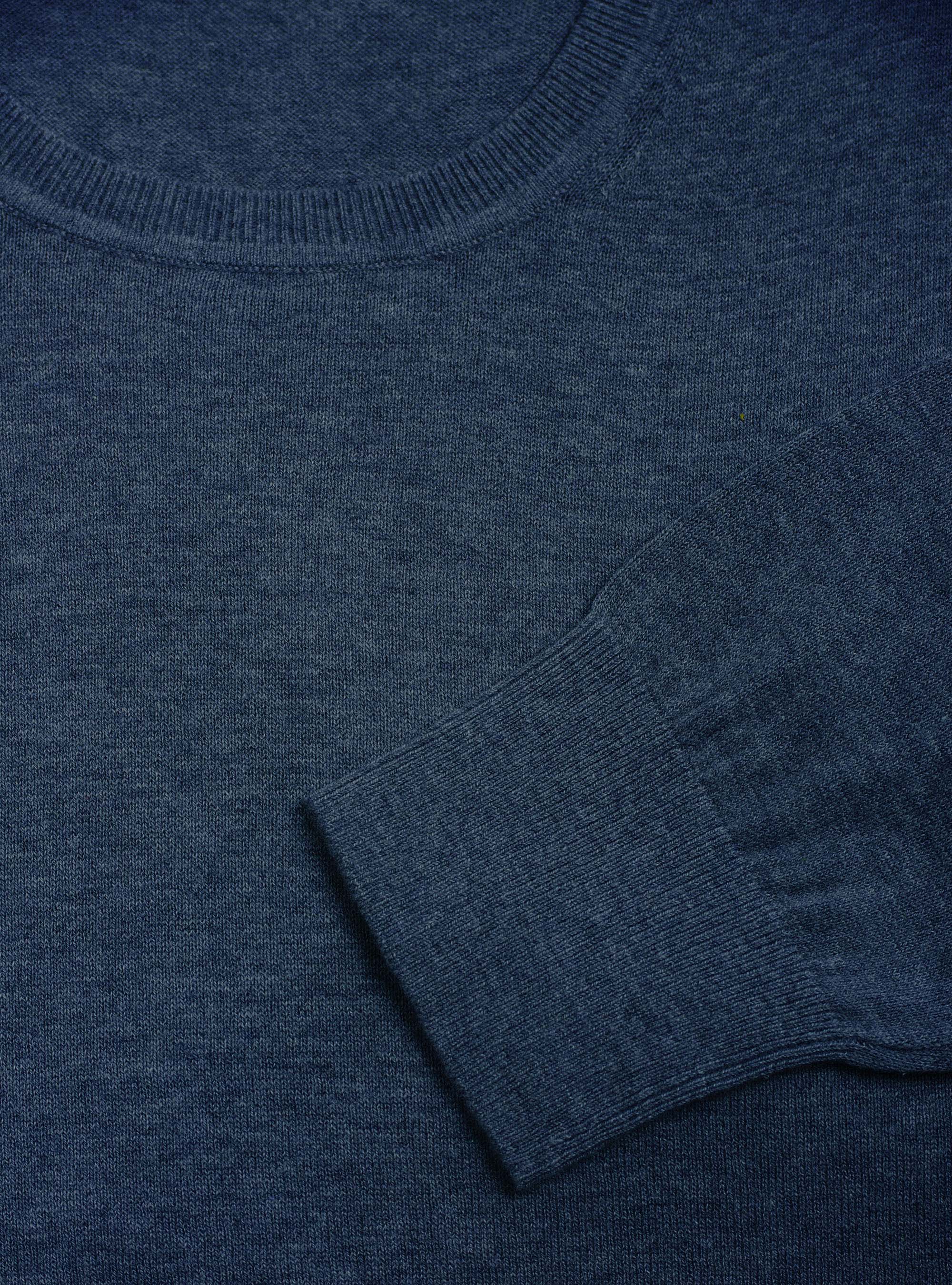 Jersey de punto de algod&oacute;n y cachemira de cuello redondo., AZUL TINTA
