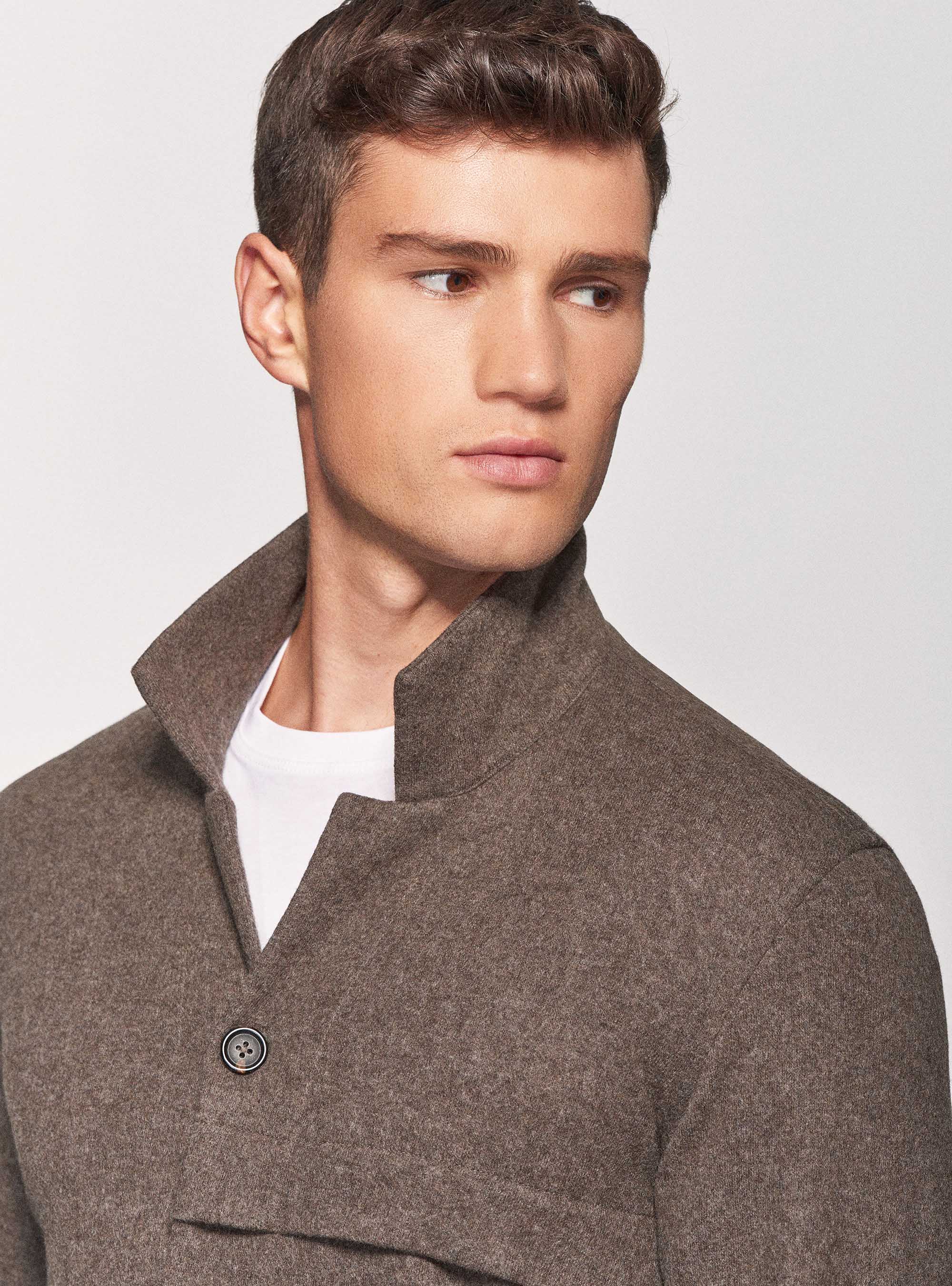 Giacca camicia in jersey di lana, FANGO