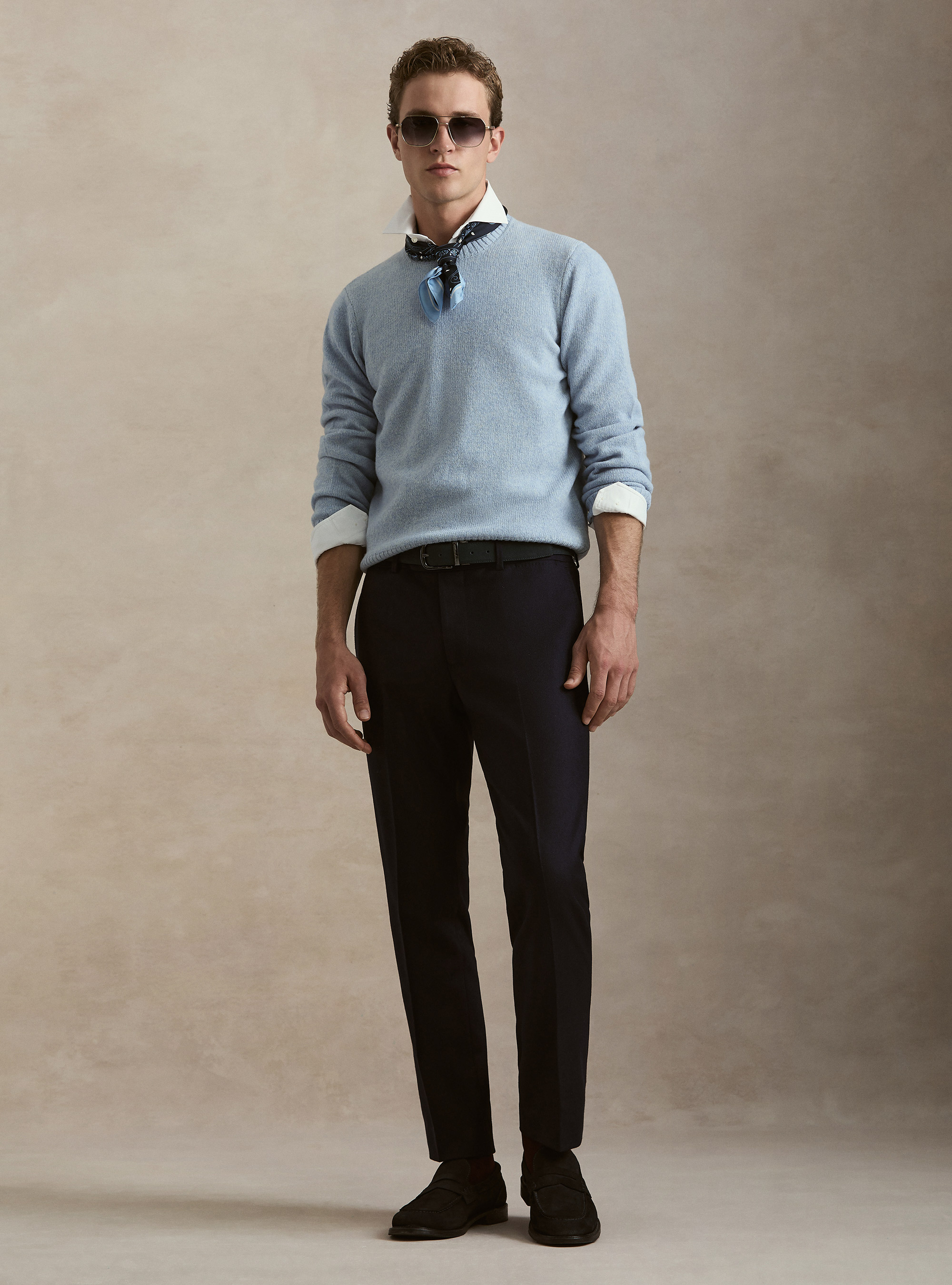 Pure Shetland wool crewneck sweater, AZZURRO POLVERE 0283C