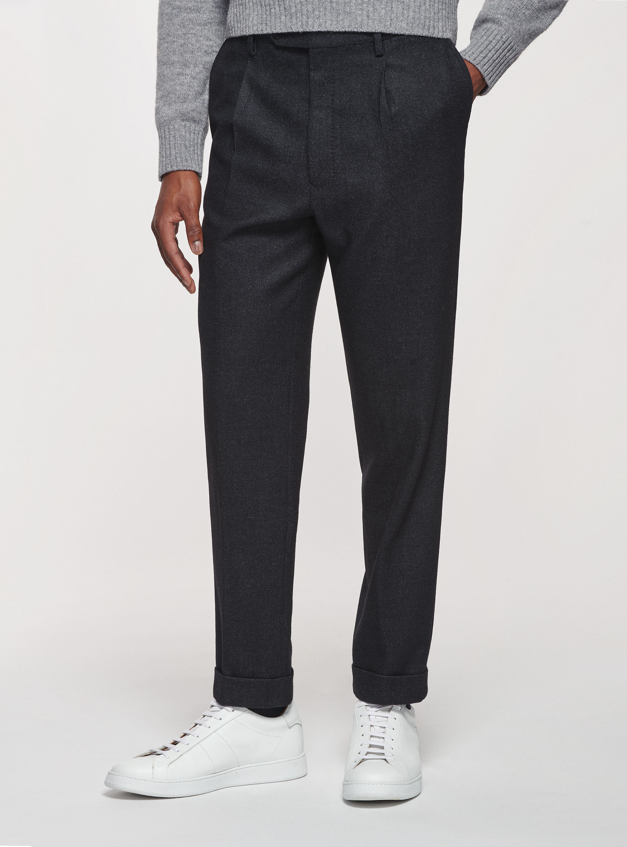 Pantaloni con pinces in flanella di lana Duemilagori, NERO