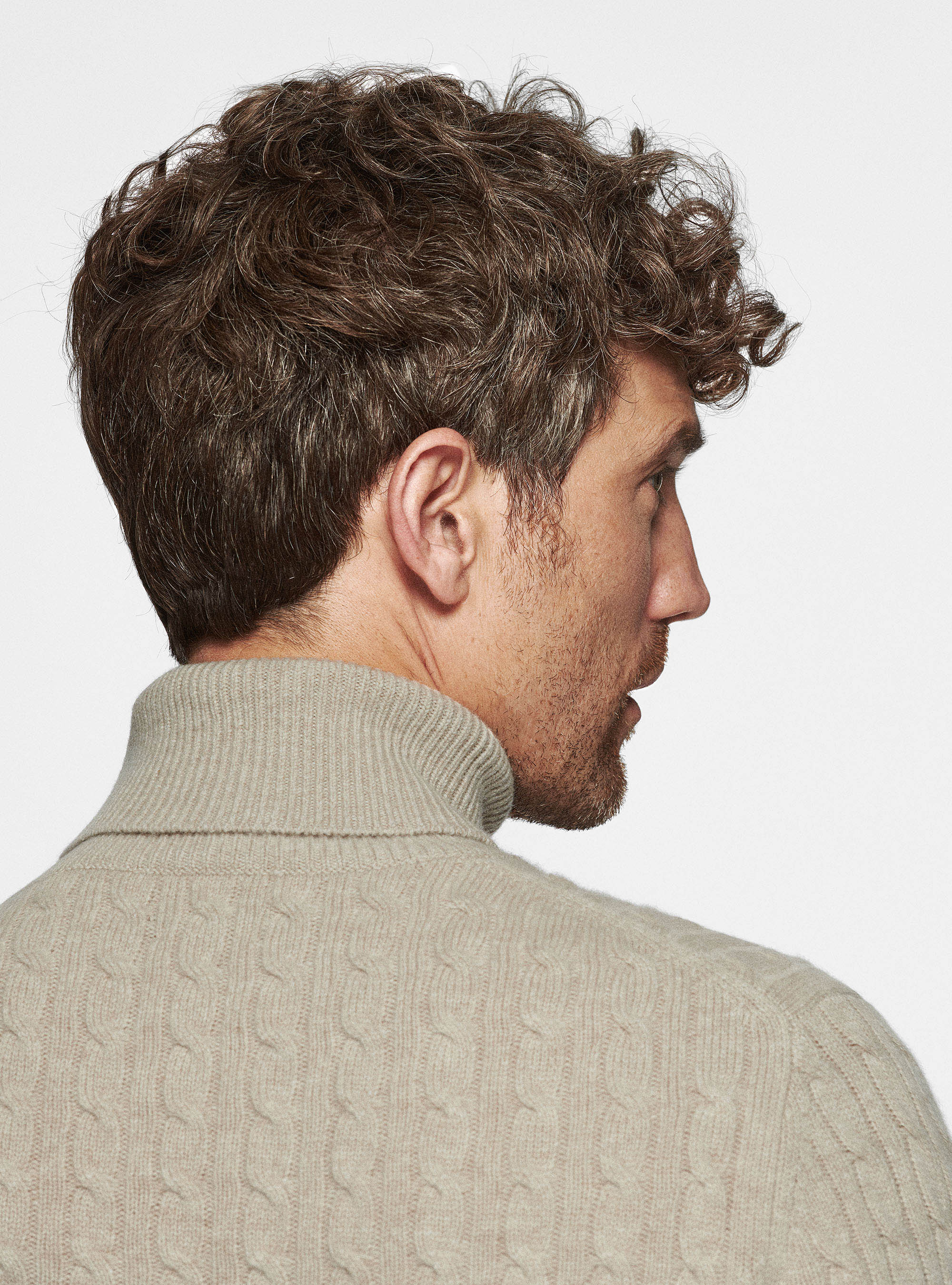 Maglia collo alto in lana cashmere con treccia, ECRU