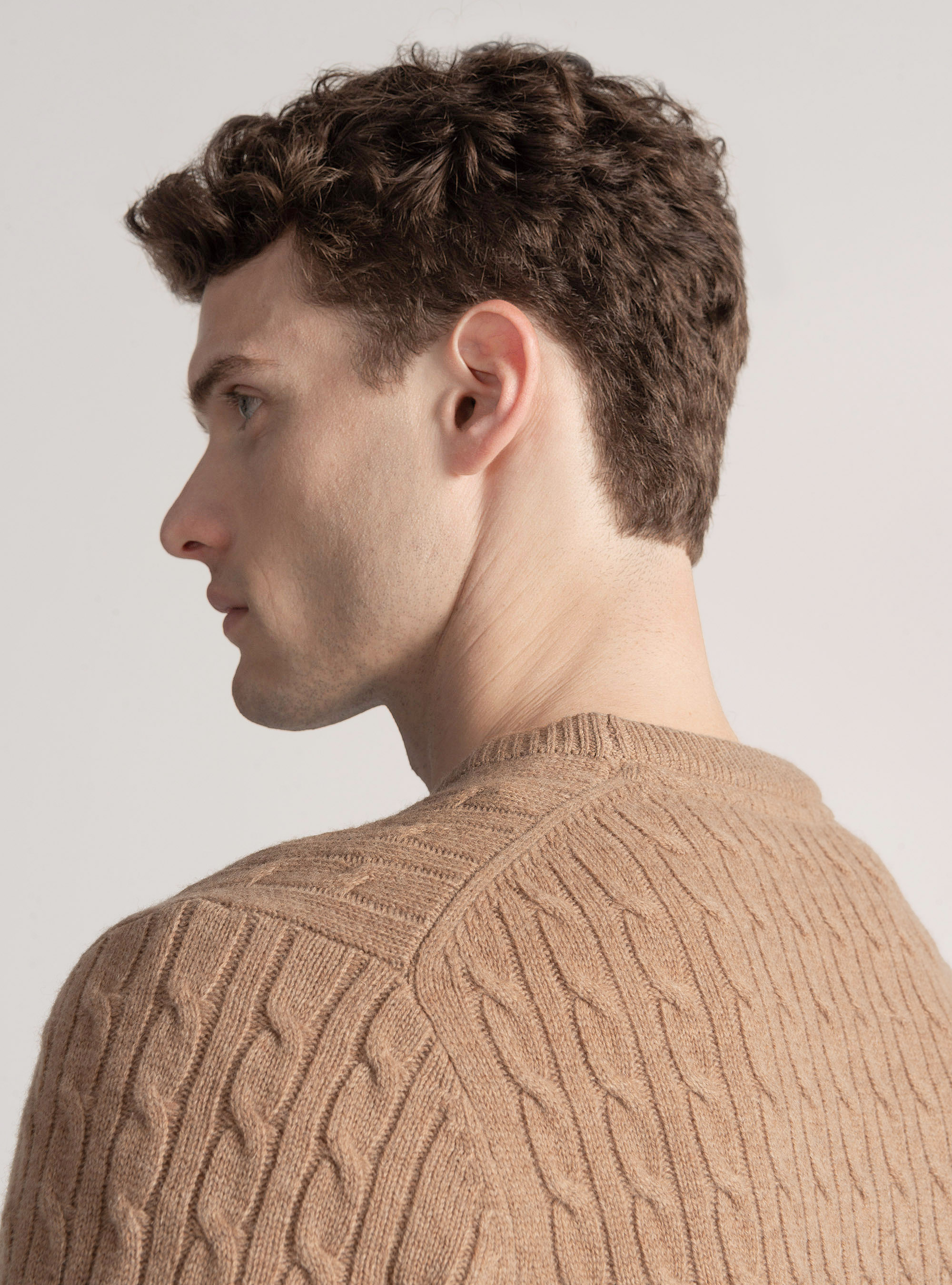 Crew-neck sweater with wool and cashmere braid, CAMMELLO 0570C