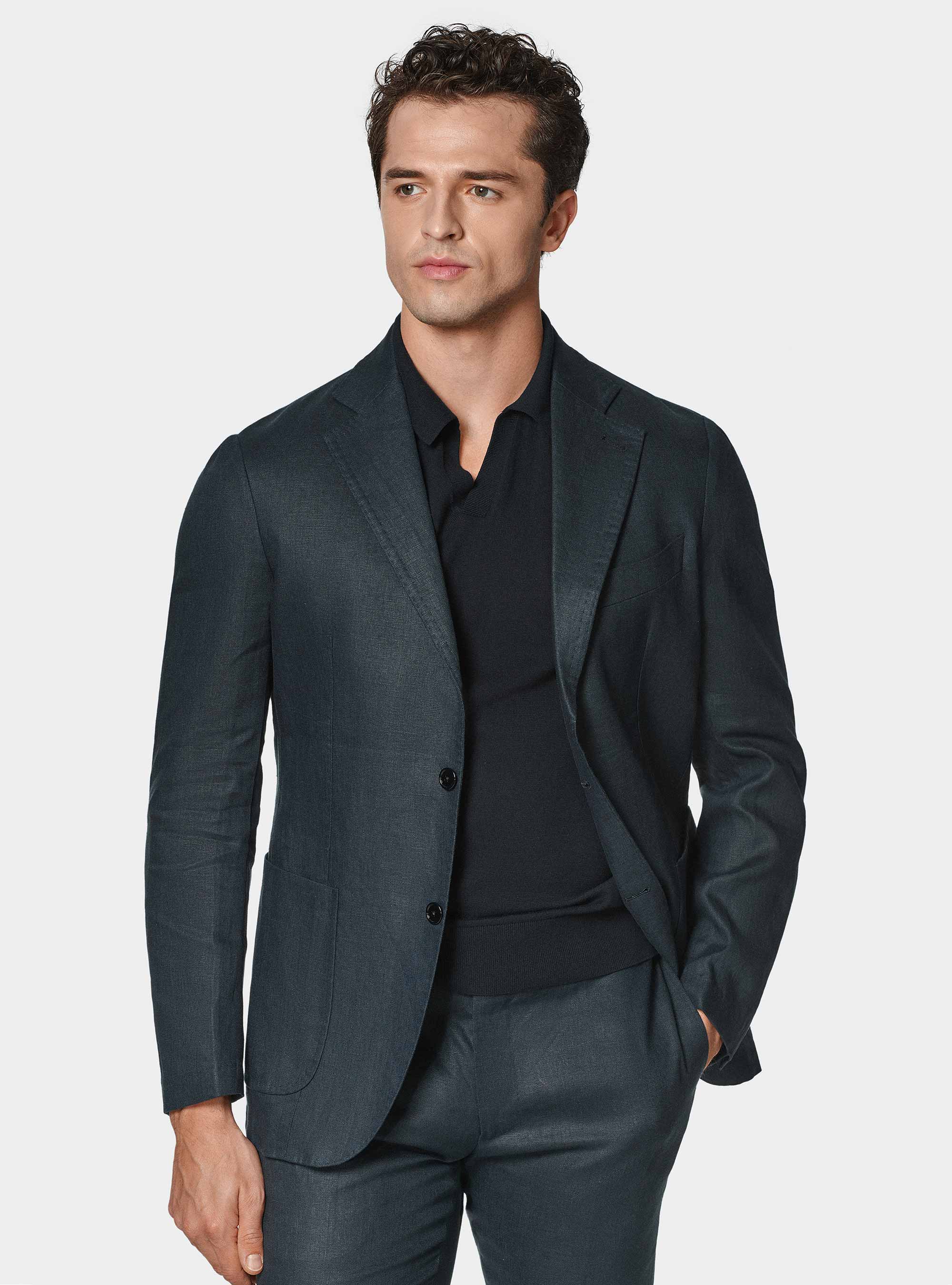 Gutteridge - Pure linen suit blazer, Unisex, Navy Blue, Size: 58