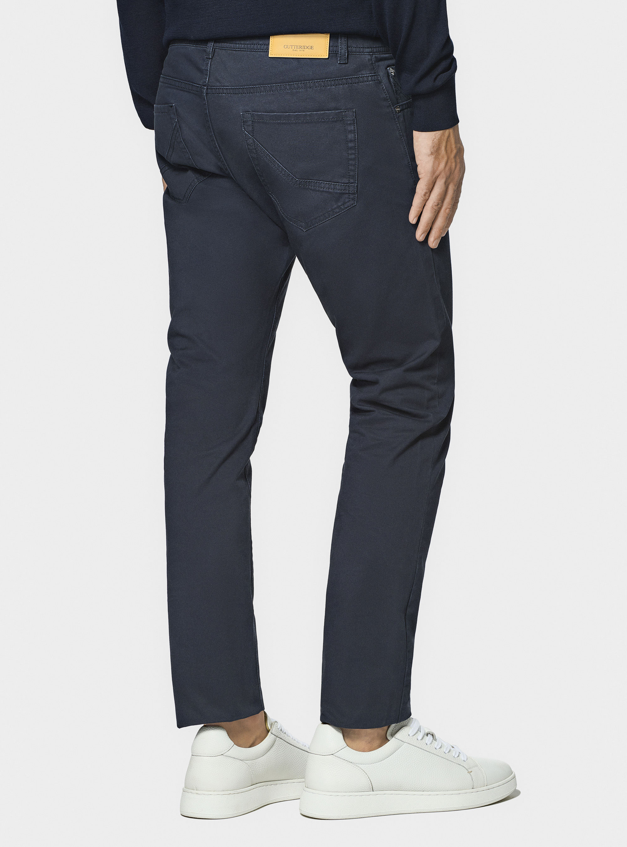 Pantaloni 5 tasche in twill di cotone, BLU NAVY