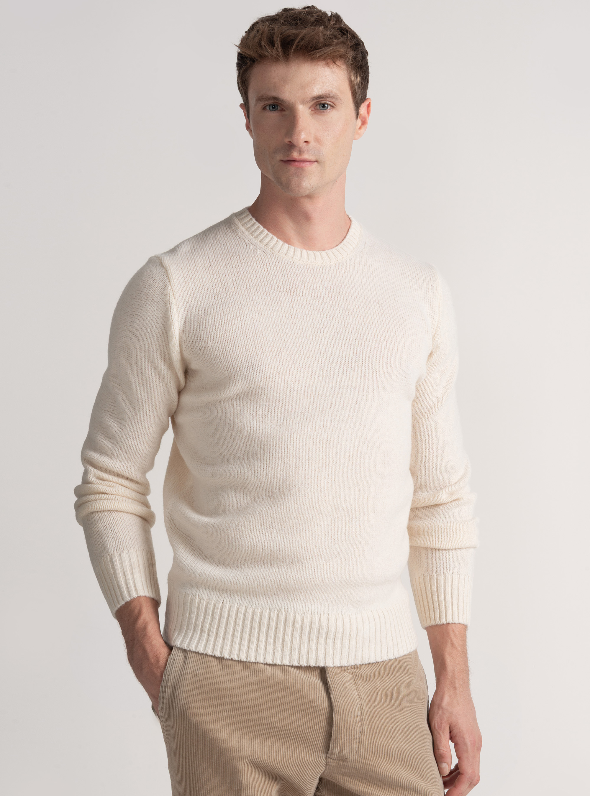 Shetland wool crew-neck sweater, WHITE