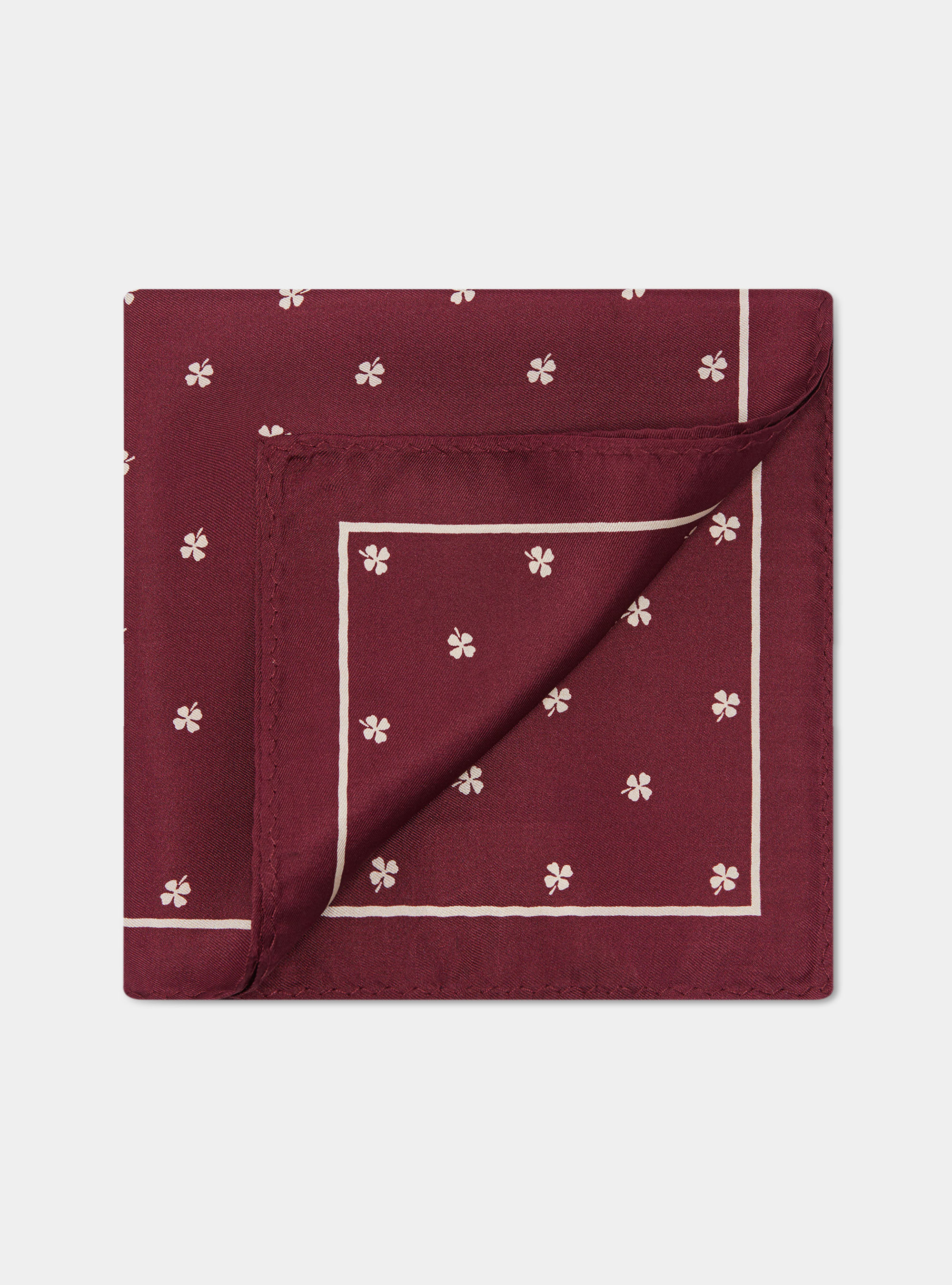 Pochette fantasia quadrifoglio in seta stampata, BORDEAUX