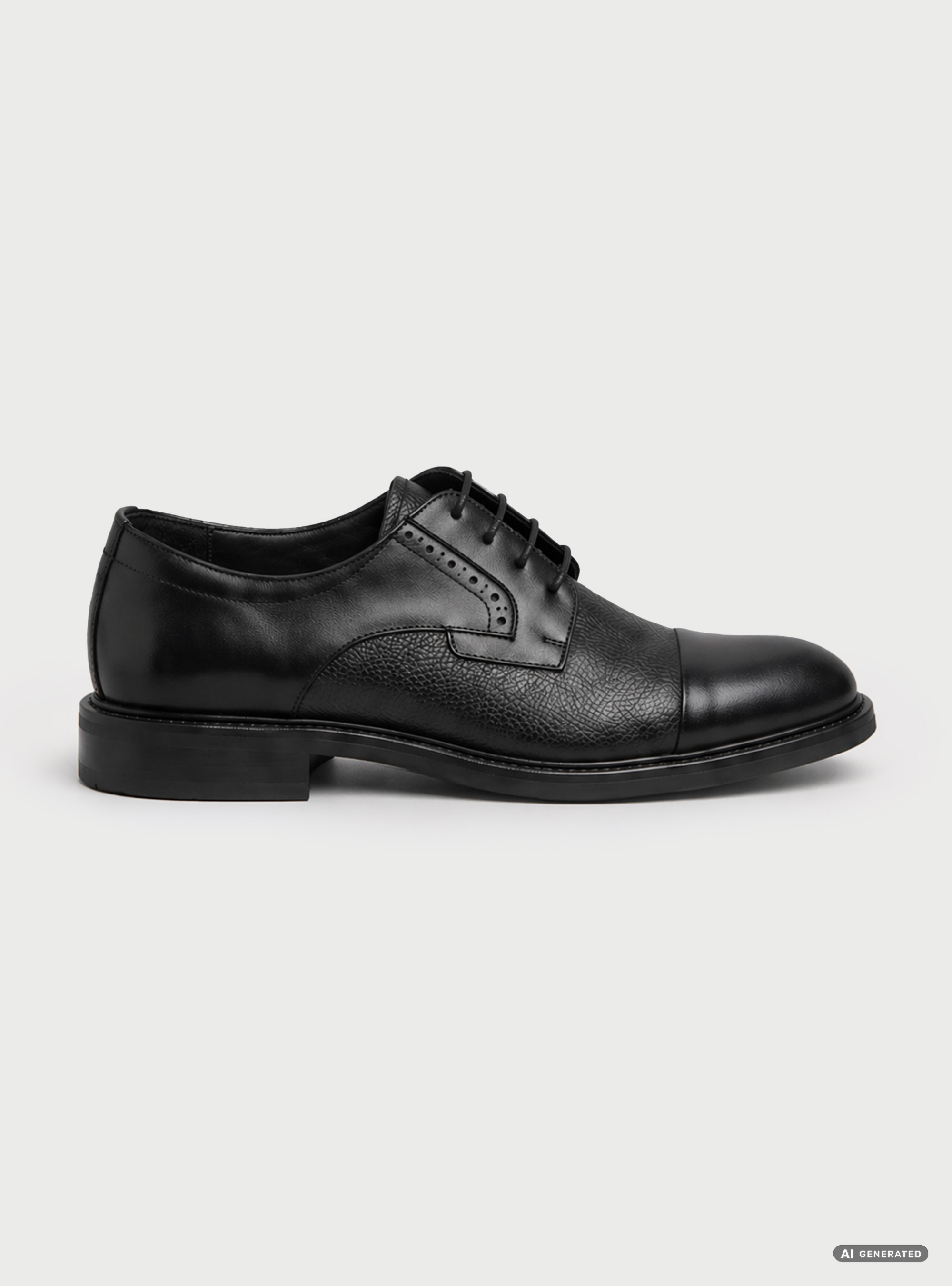Lace-up derby in textured leather with a smooth, rounded toe, BLACK
