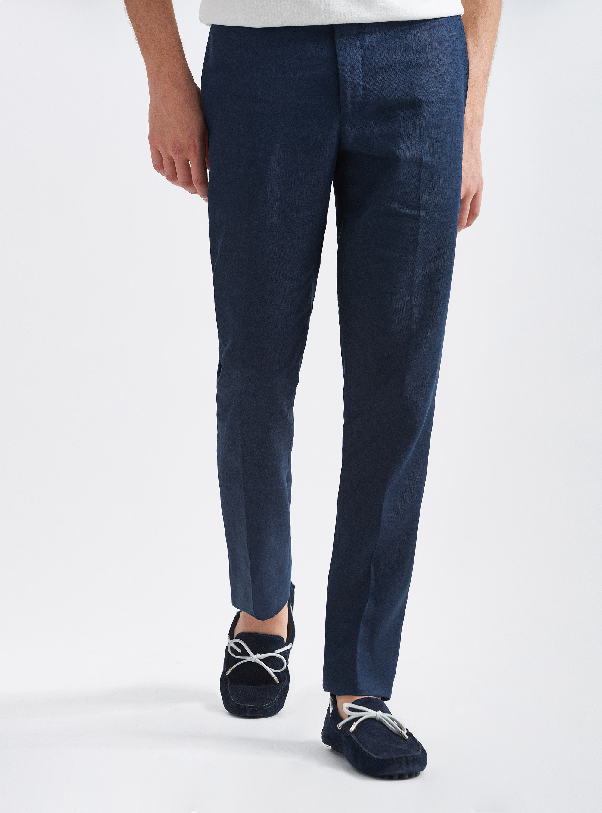 Pantaloni per abito in puro lino, BLU NAVY