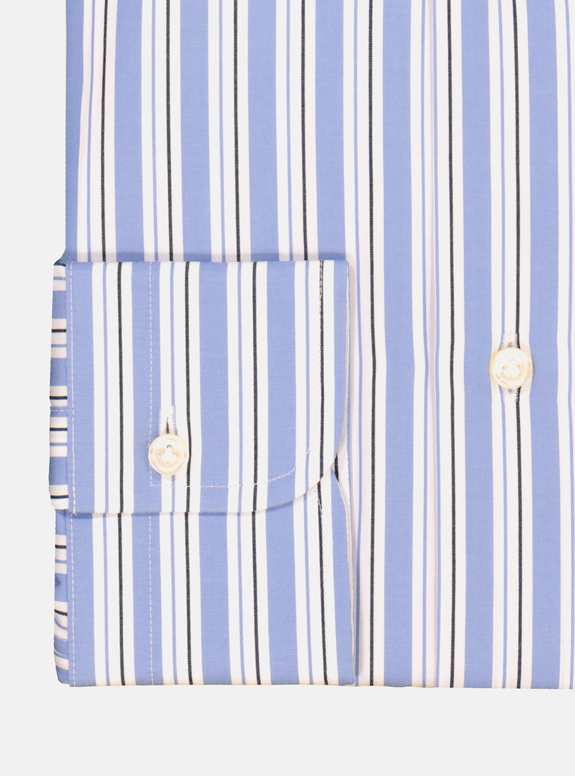 Chemise avec col fran&ccedil;ais &agrave; rayures en popeline de coton, BLEU MARINE