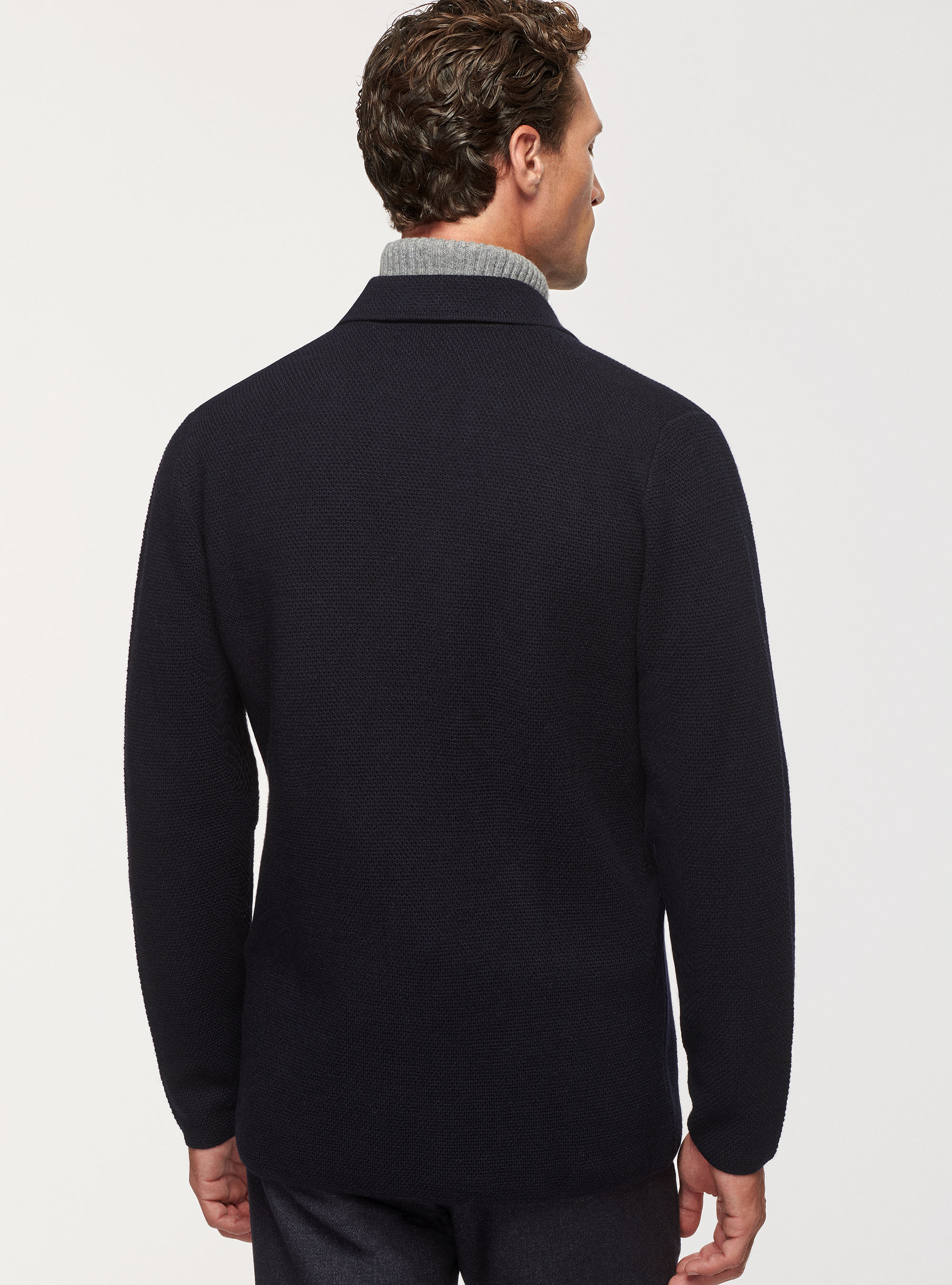 Cardigan in pura lana merino, BLU NAVY