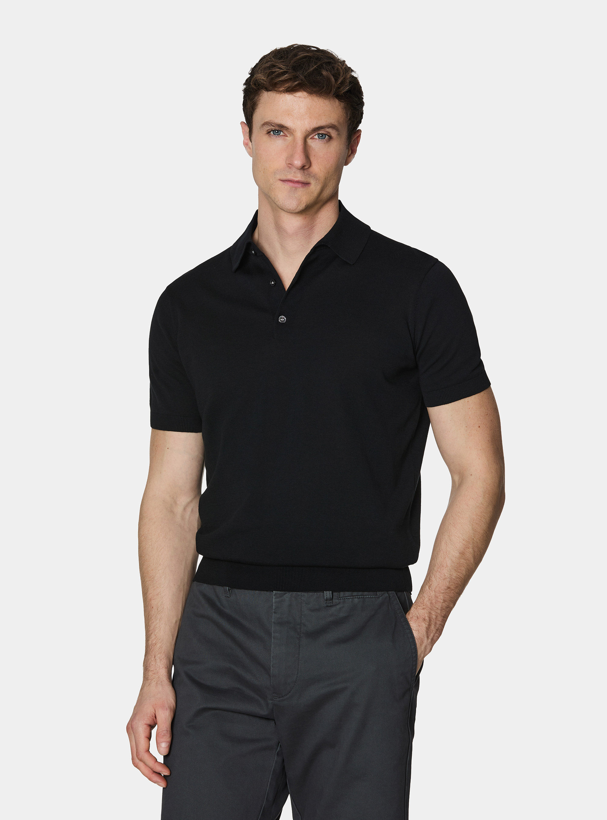 Polo in maglia in cotone m/c, NEGRO