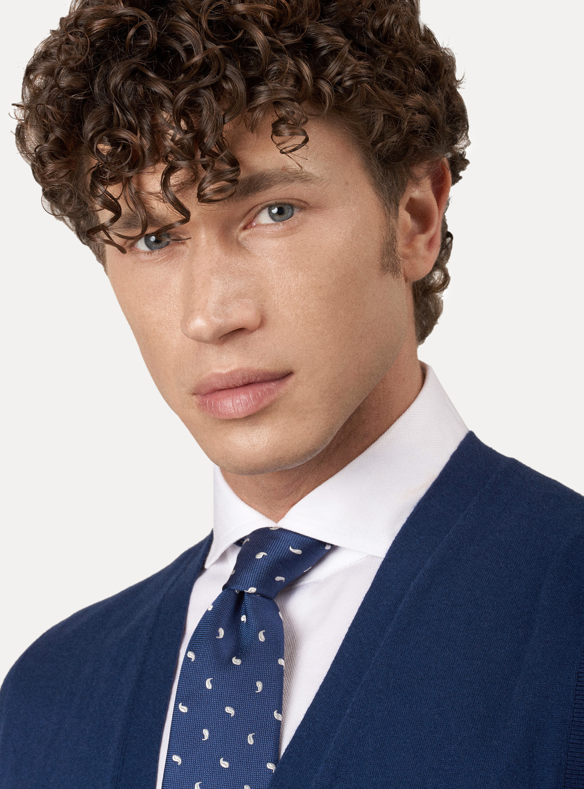 Gilet in maglia in cotone seta e cashmere, INCHIOSTRO