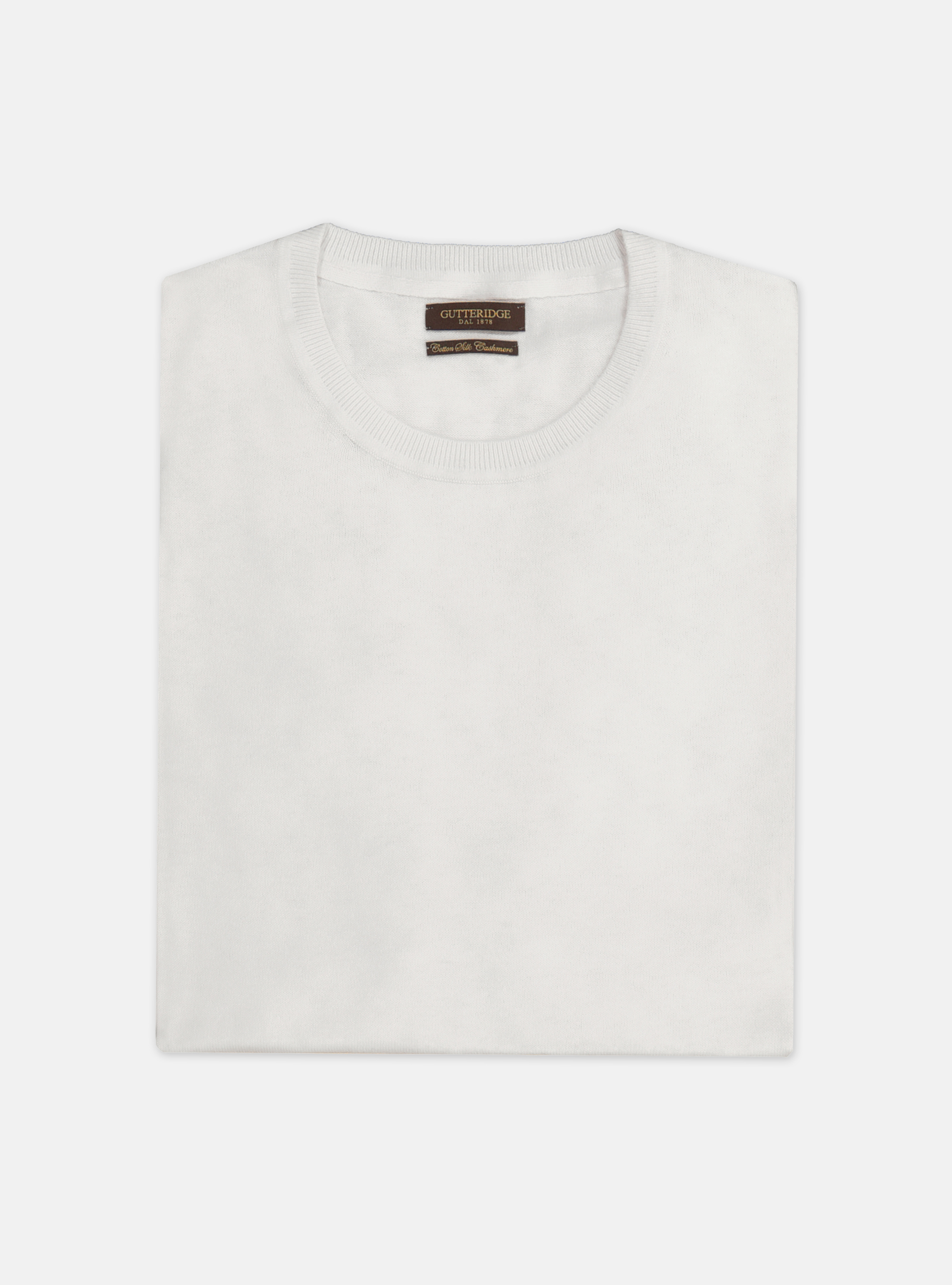 COTTON SILK AND CASHMERE ROUND NECK SWEATER, WHITE