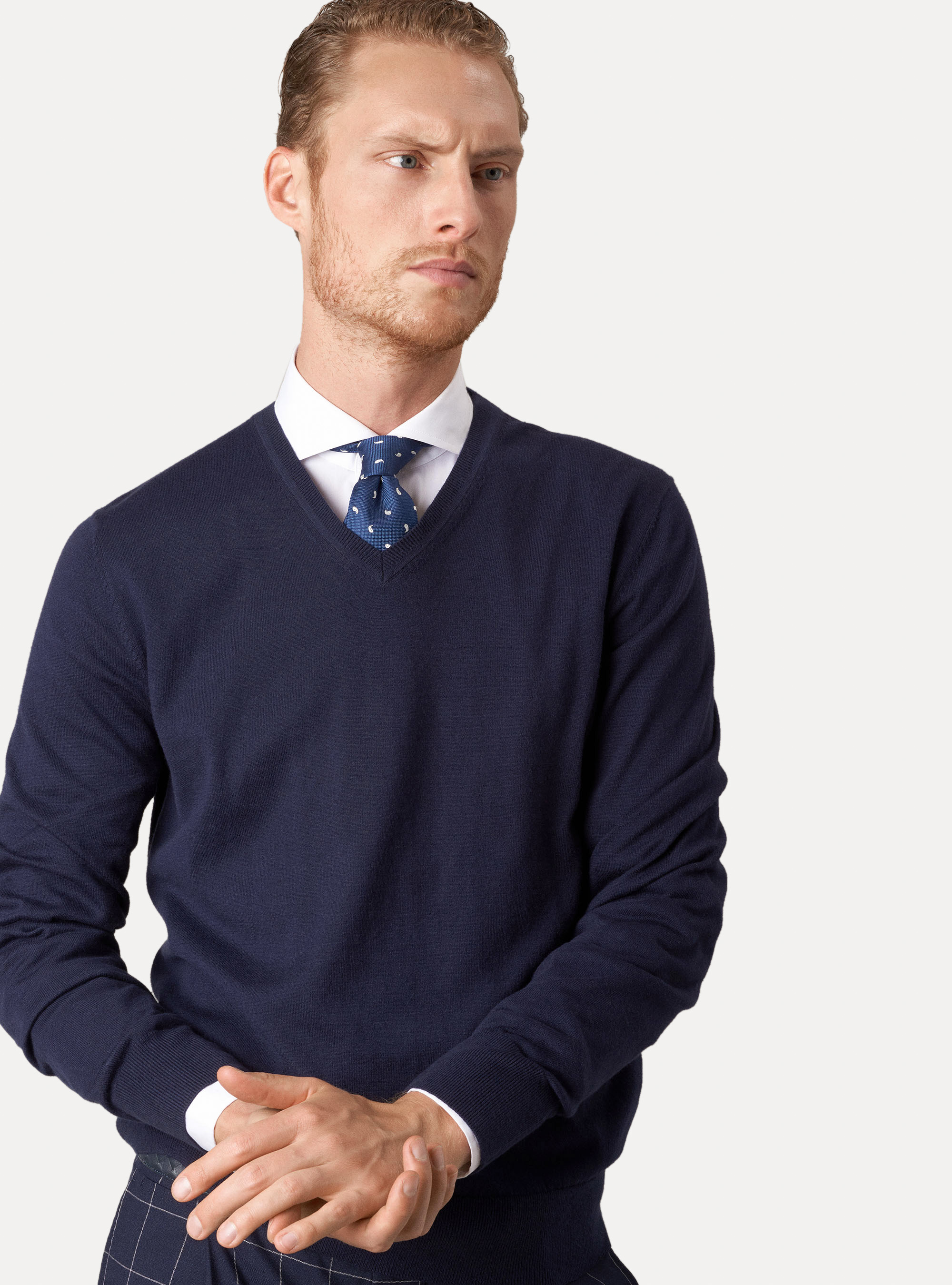 v neck sweater over dress shirt