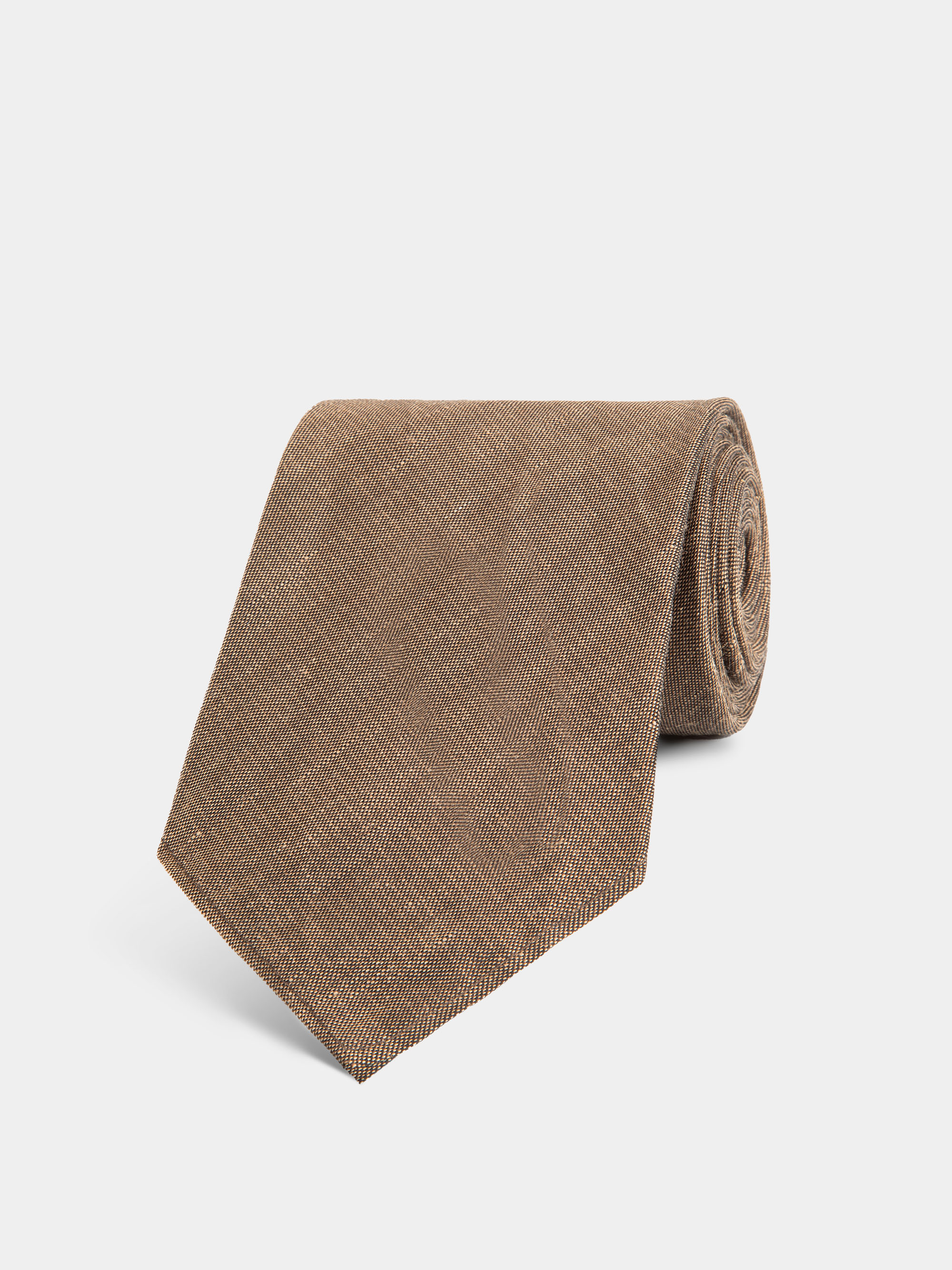 Plain linen and cotton tie, BROWN