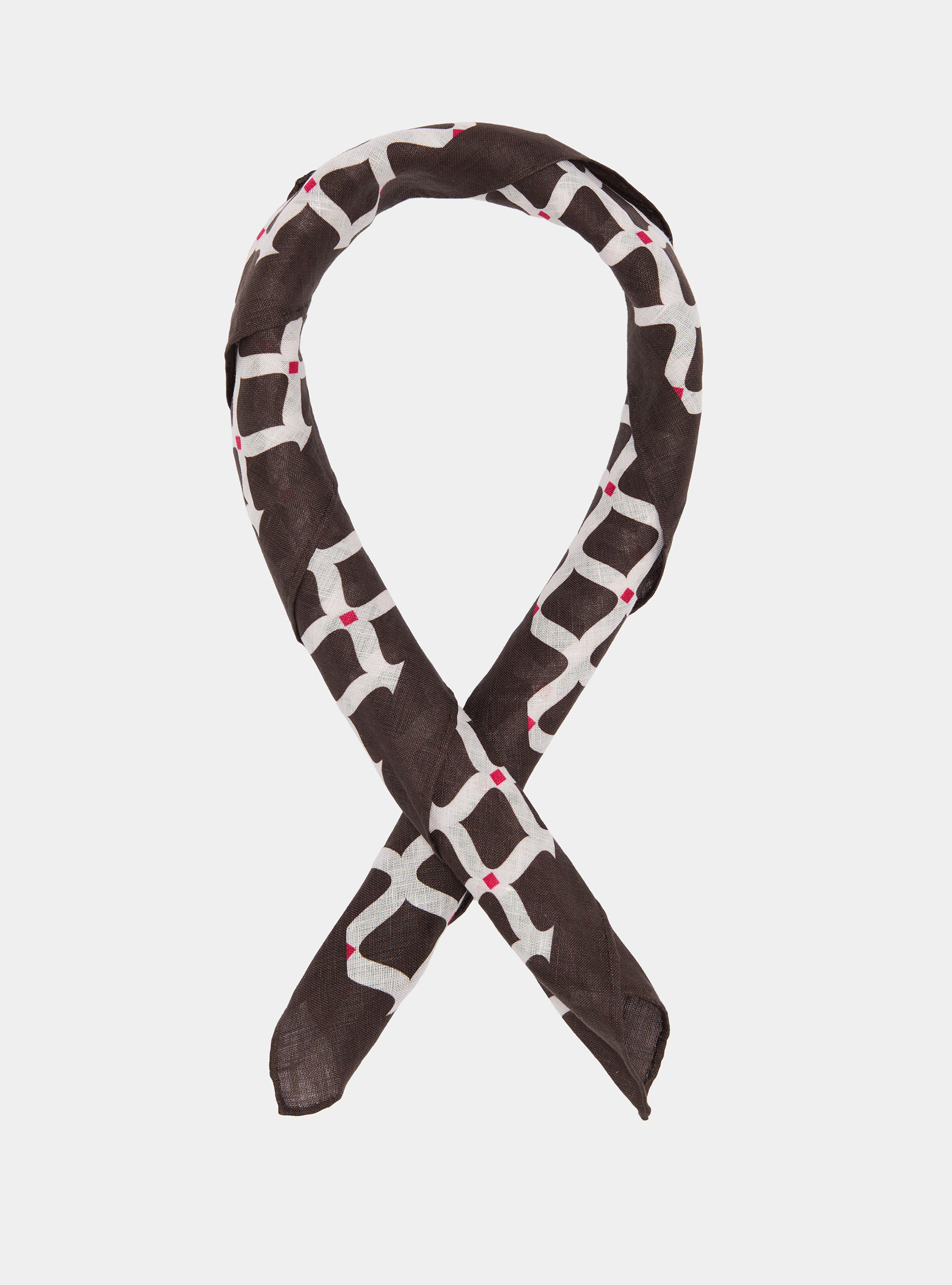 Foulard stampato con fantasia geometrica in lino, MARRON