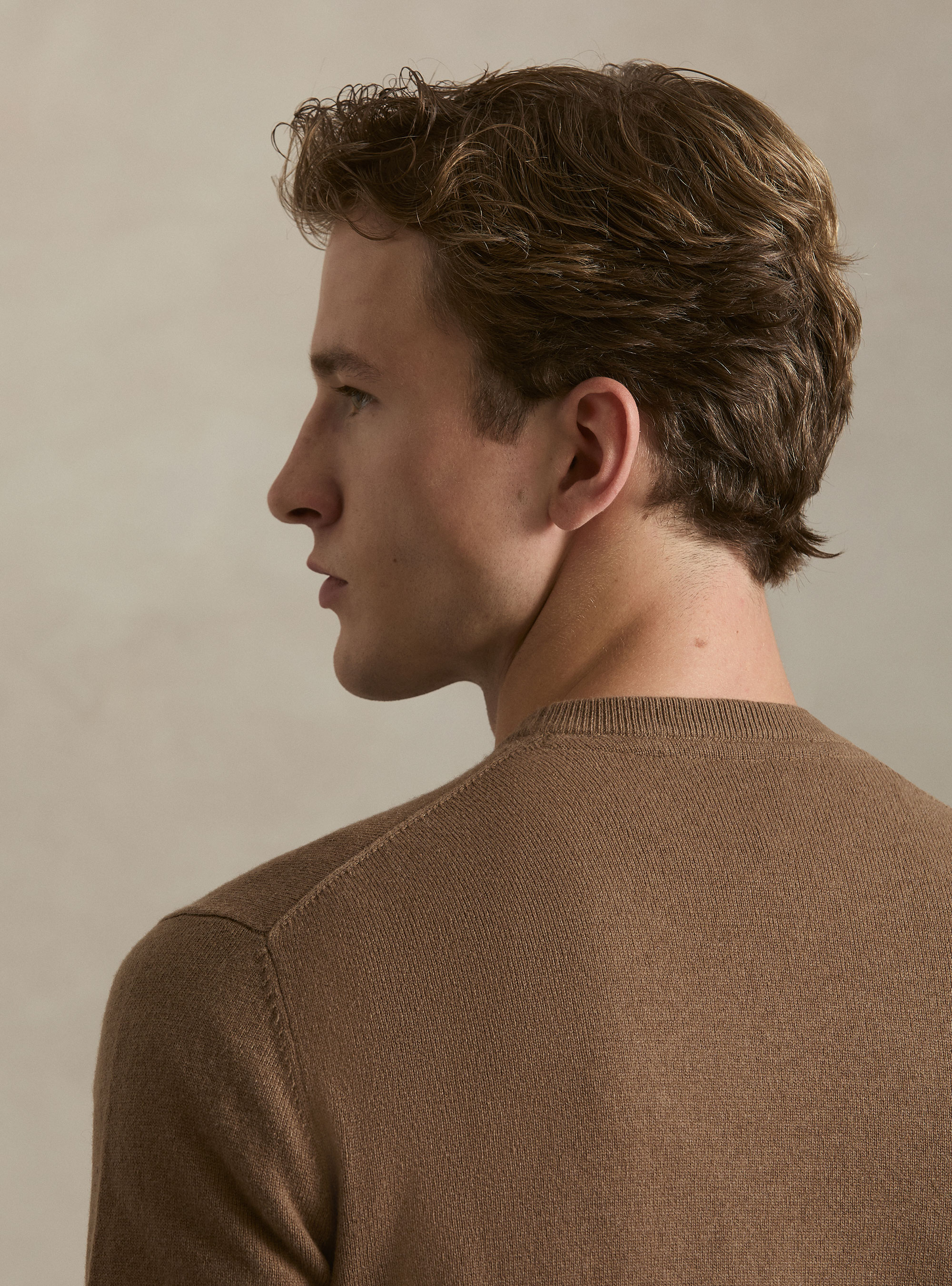 Lambswool and cashmere crewneck sweater, HAZELNUT