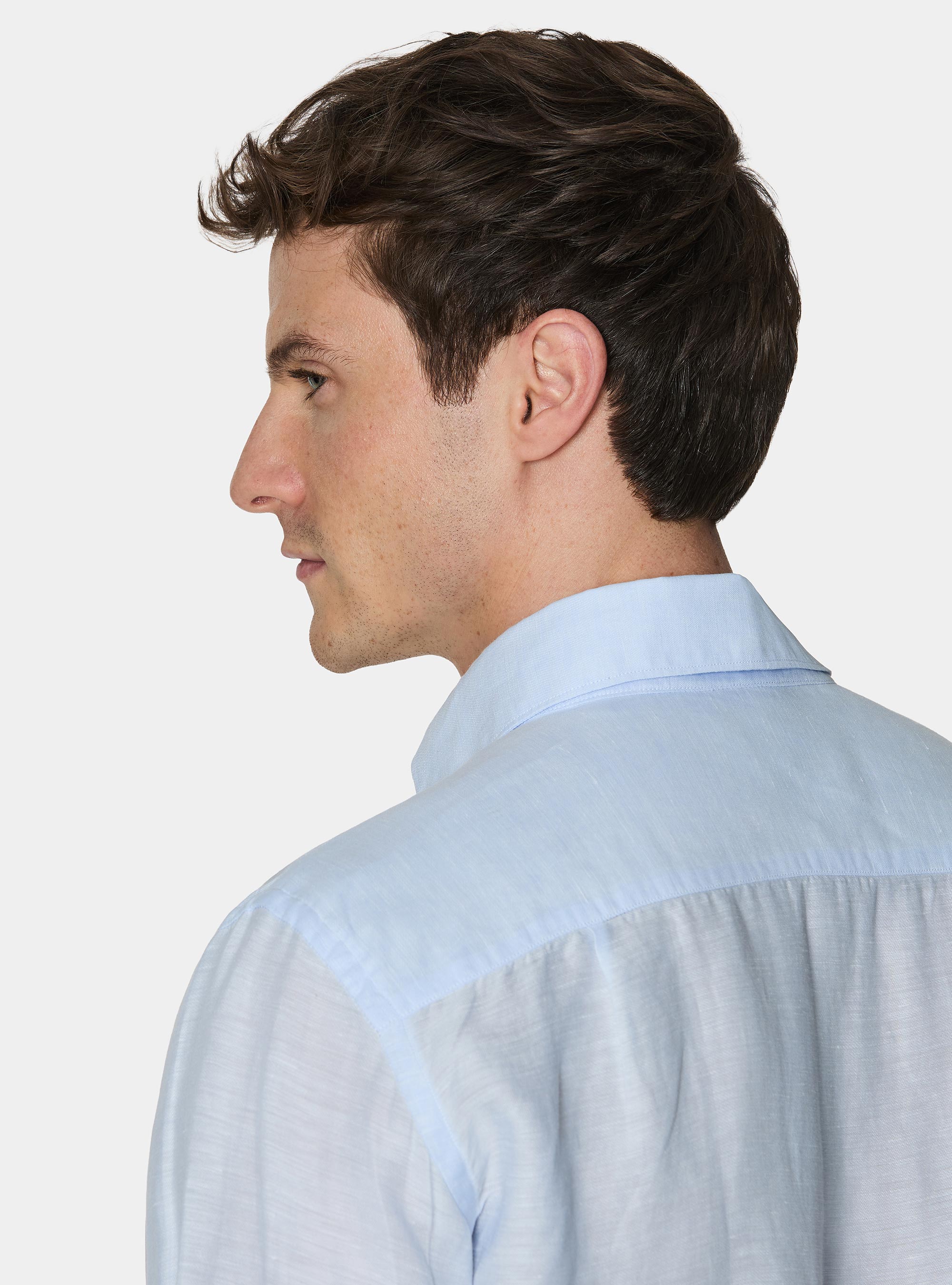 Linen-blend shirt with facing, LIGHT BLUE
